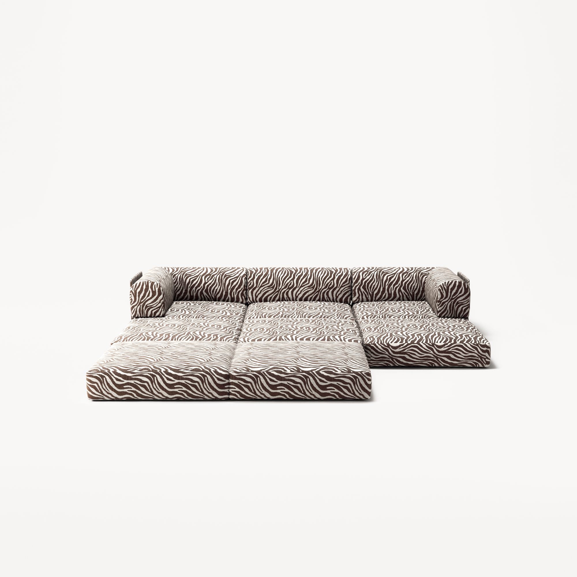 LUNA - 3 Seater with chaise lounge - Left - Chenille Jacquard Zebra Brown White