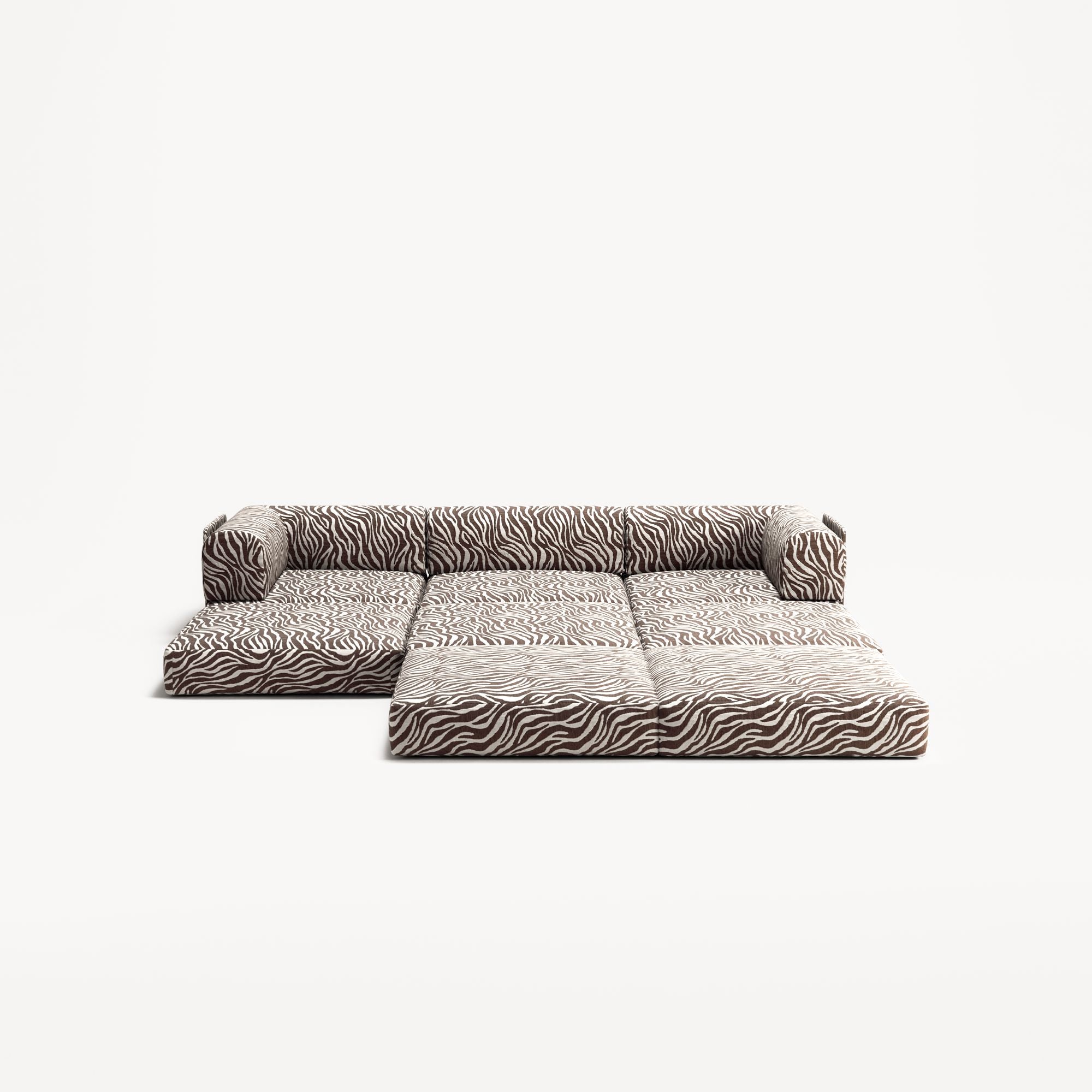 LUNA - 3 Seater with chaise lounge - Right - Chenille Jacquard Zebra Brown White