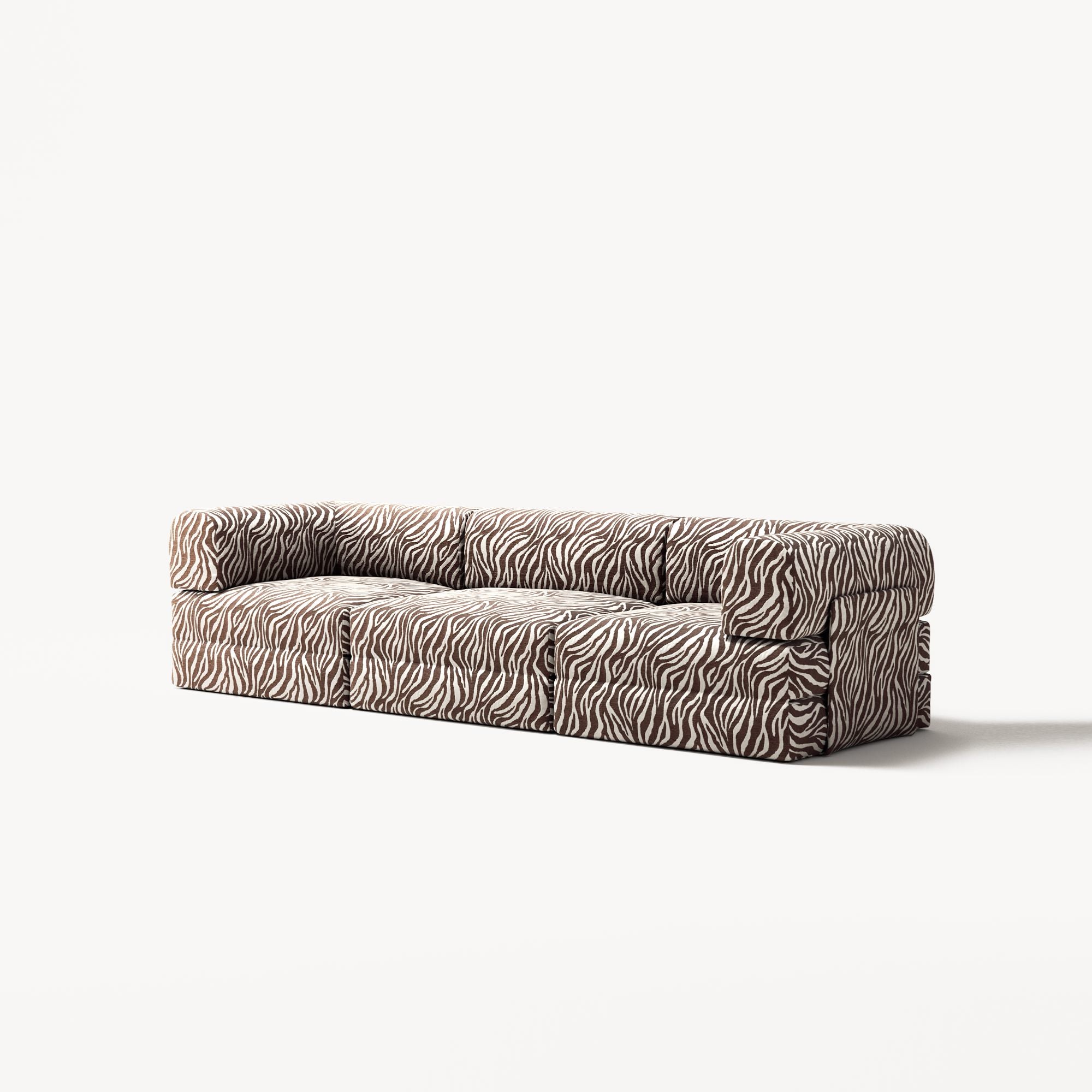 LUNA - 3 Seat - Chenille Jacquard Zebra Brown White
