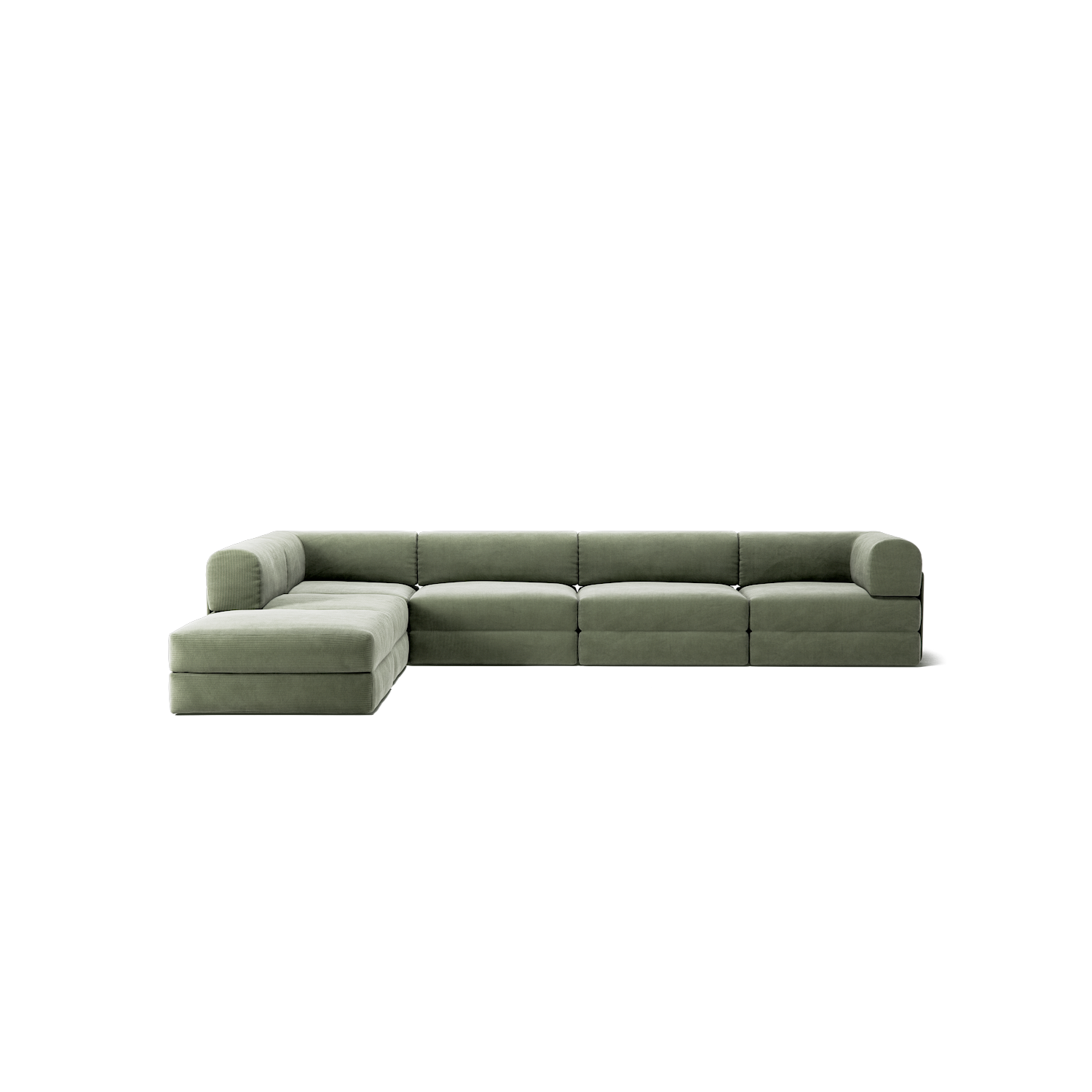 LUNA - 5 Seat corner with open end - Green corduroy