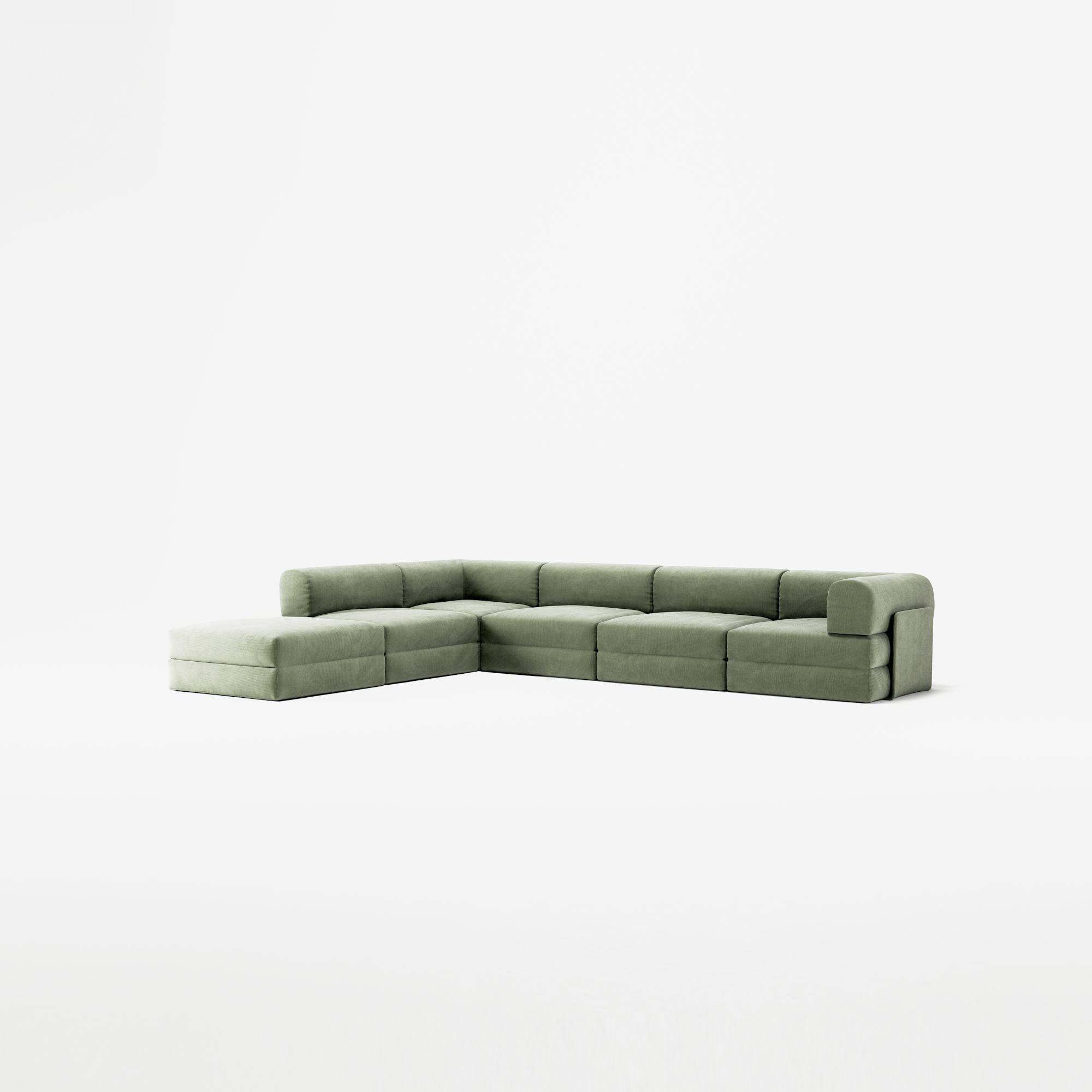 LUNA - 5 Seat corner with open end - Left - Corduroy Moss Green