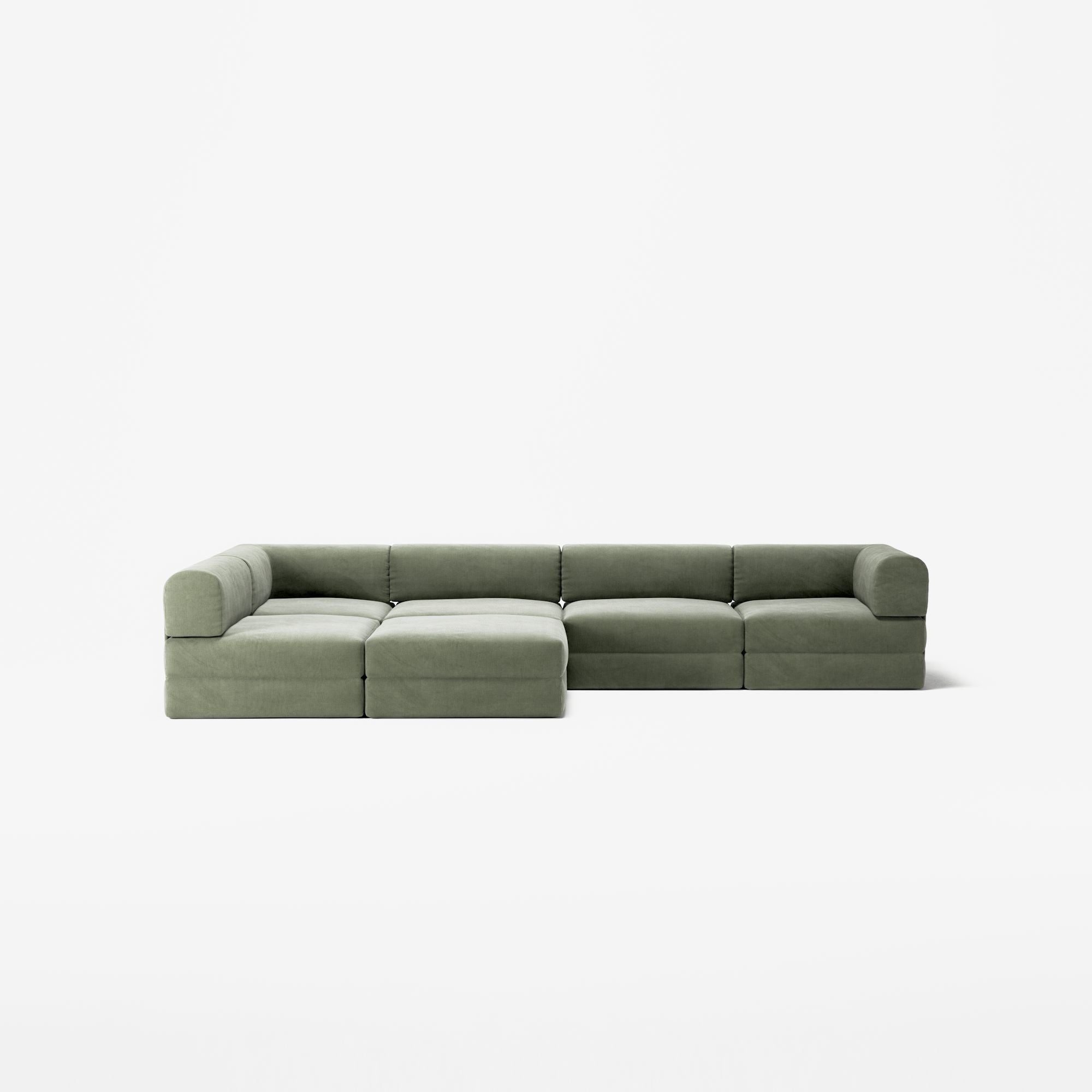 LUNA - 5 Seat corner with open end - Left - Corduroy Moss Green