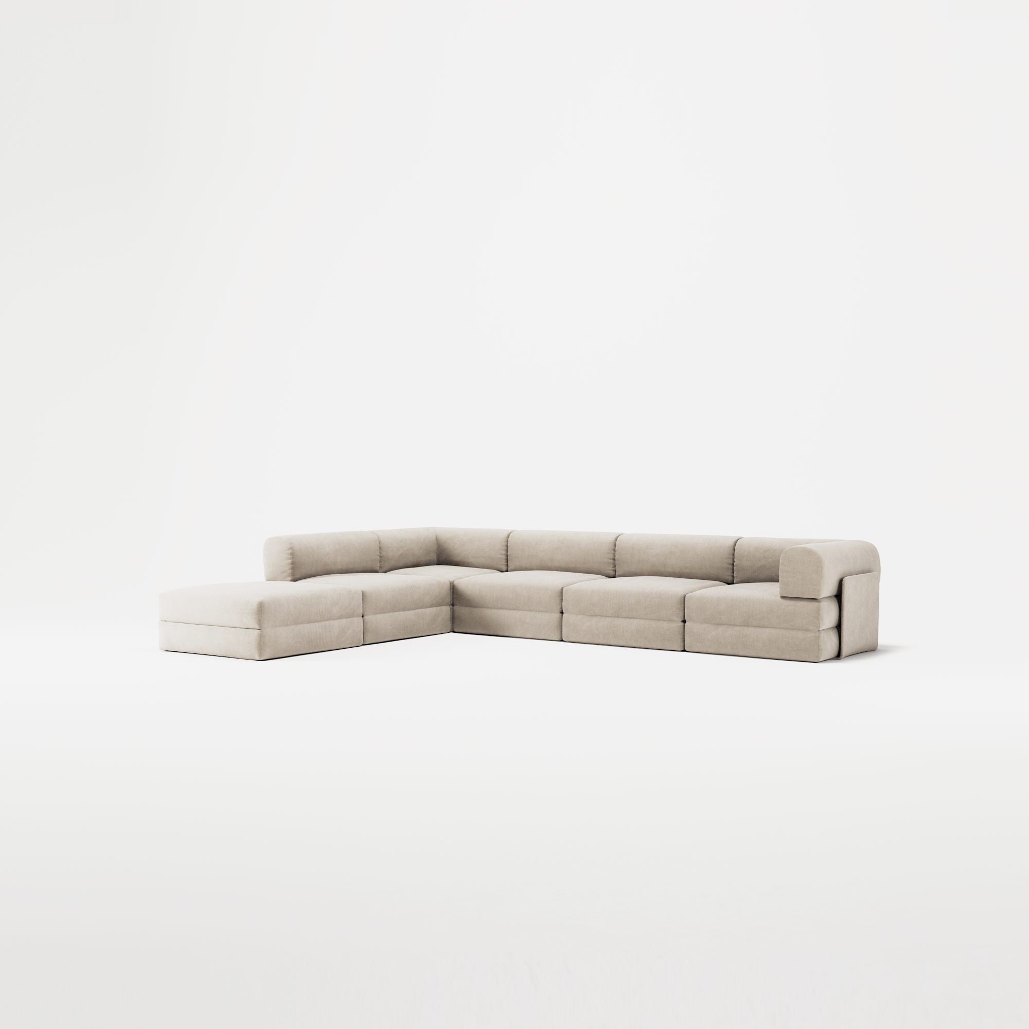 LUNA - 5 Seat corner with open end - Left - Corduroy Pale Beige