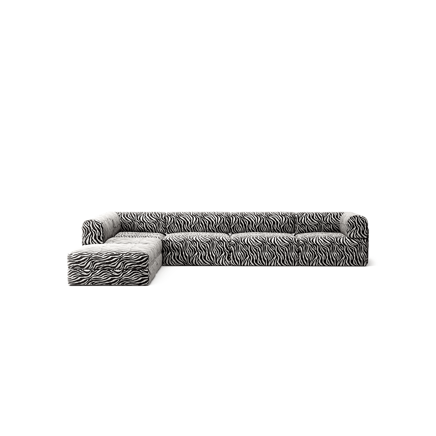LUNA - 5 Seat corner with open end - Left - Chenille Jacquard Zebra Black White