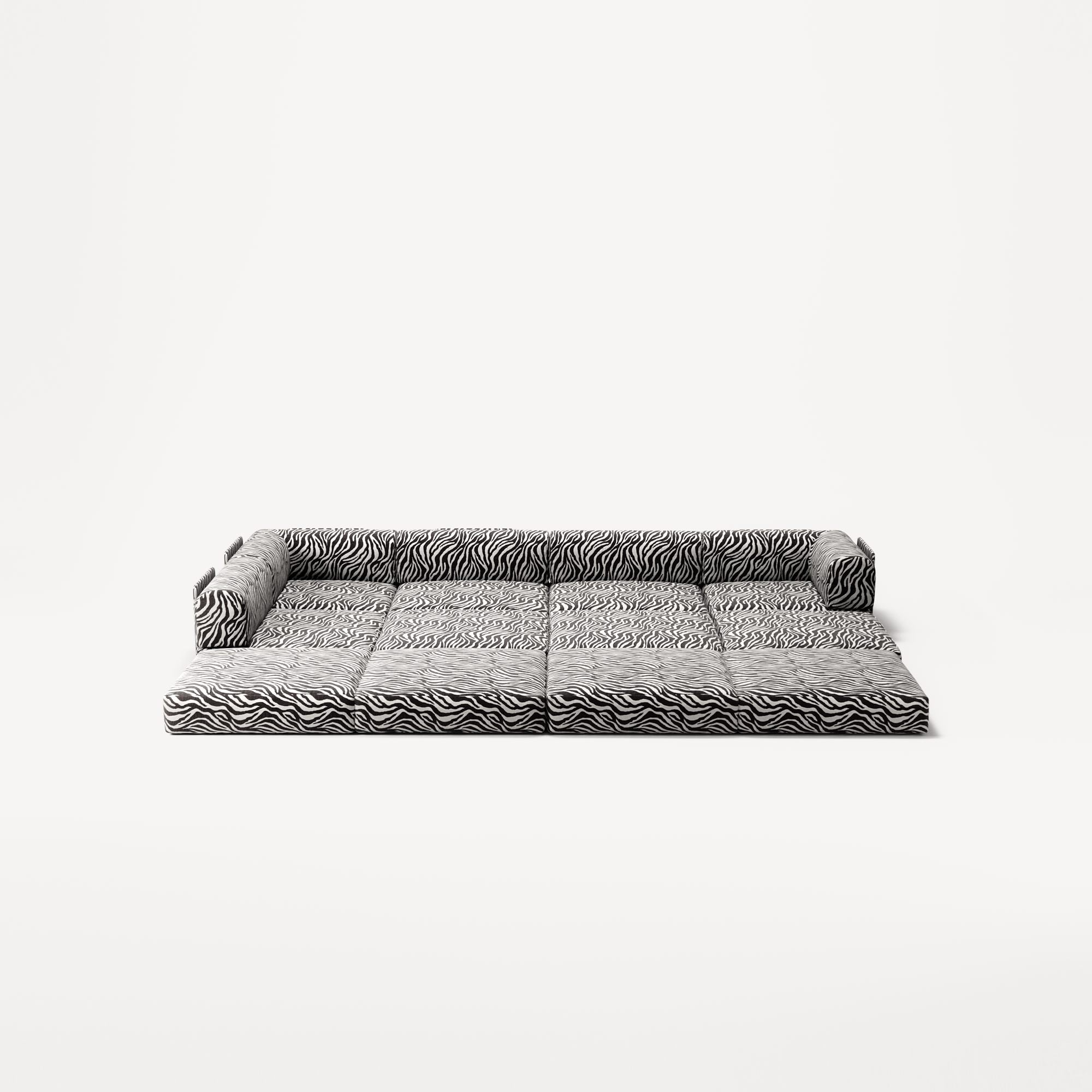 LUNA - 5 Seat corner with open end - Left - Chenille Jacquard Zebra Black White