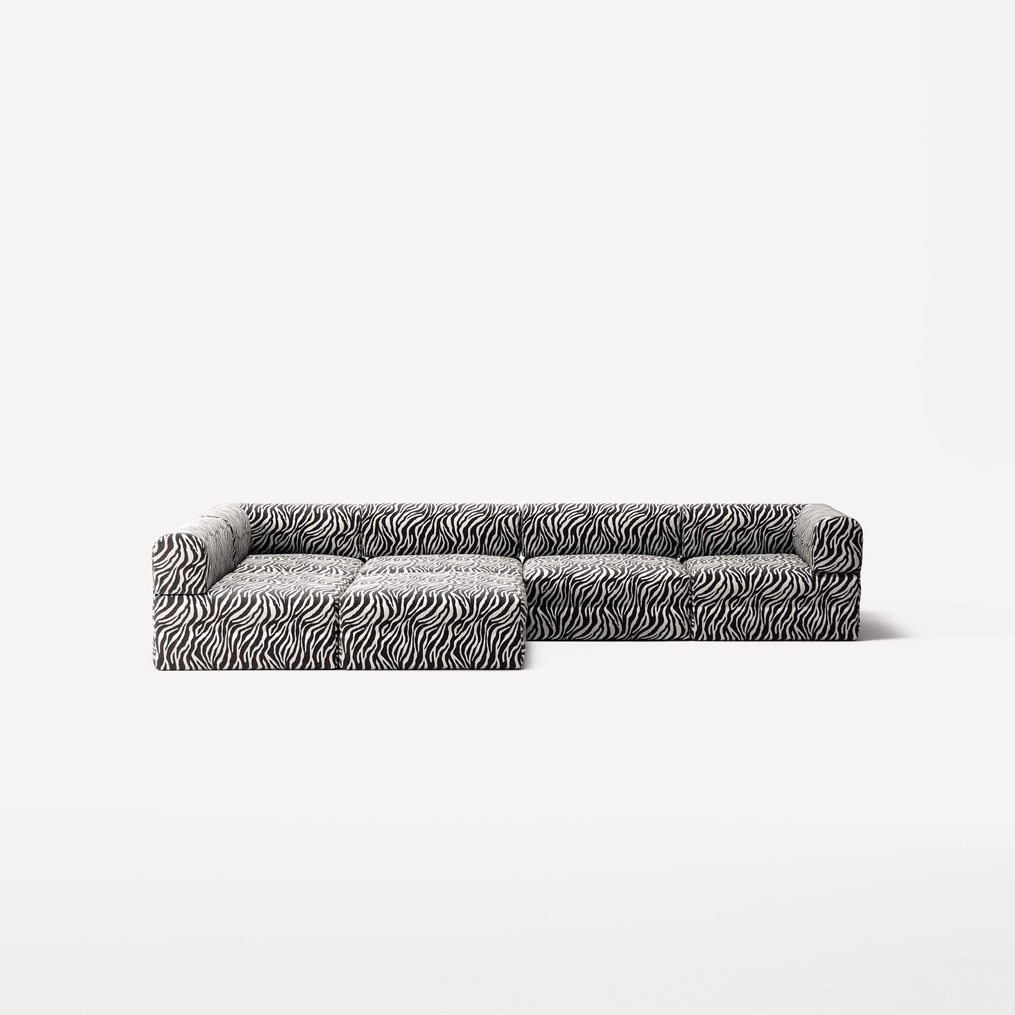 LUNA - 5 Seat corner with open end - Left - Chenille Jacquard Zebra Black White
