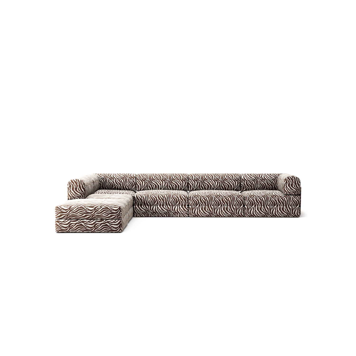 LUNA - 5 Seat corner with open end - Left - Chenille Jacquard Zebra Brown White
