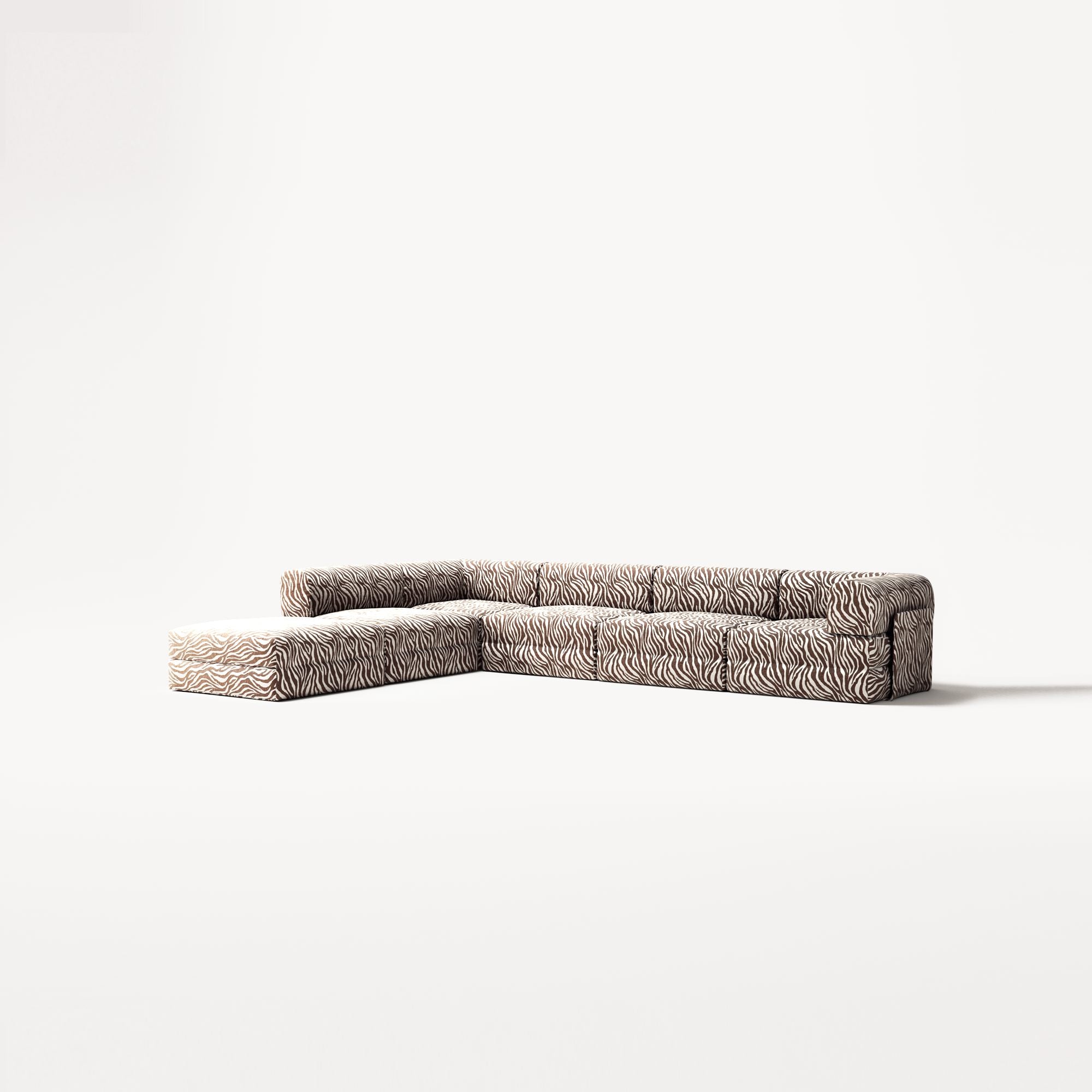 LUNA - 5 Seat corner with open end - Left - Chenille Jacquard Zebra Brown White