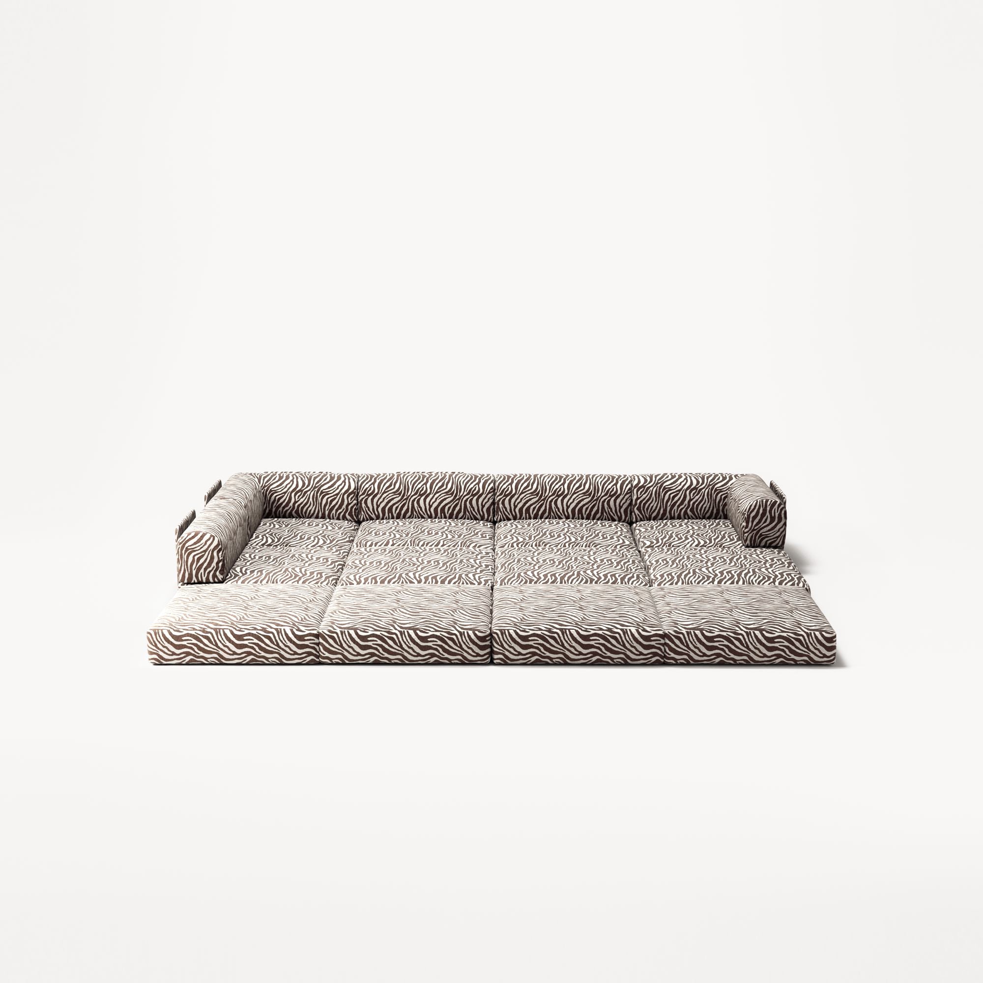 LUNA - 5 Seat corner with open end - Left - Chenille Jacquard Zebra Brown White