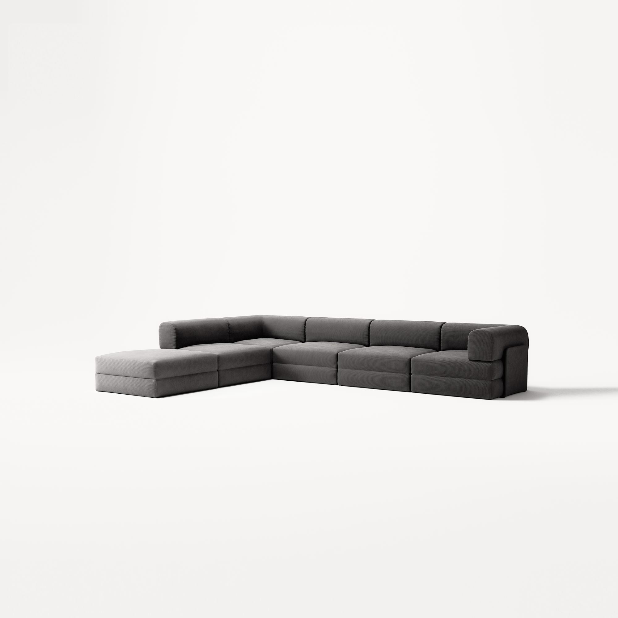 LUNA - 5 Seat corner with open end - Left - Corduroy Charcoal