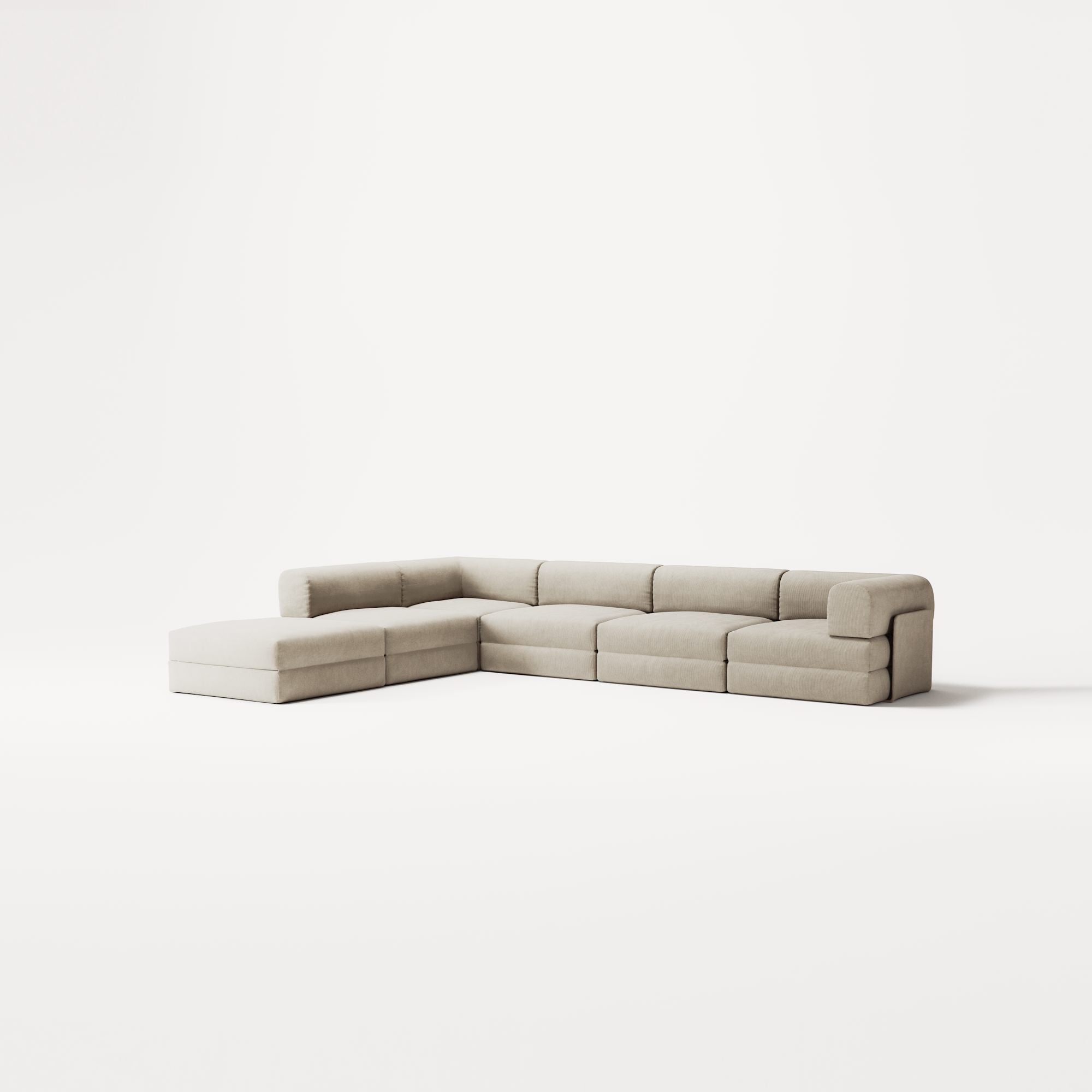 LUNA - 5 Seat corner with open end - Left - Corduroy Off-White