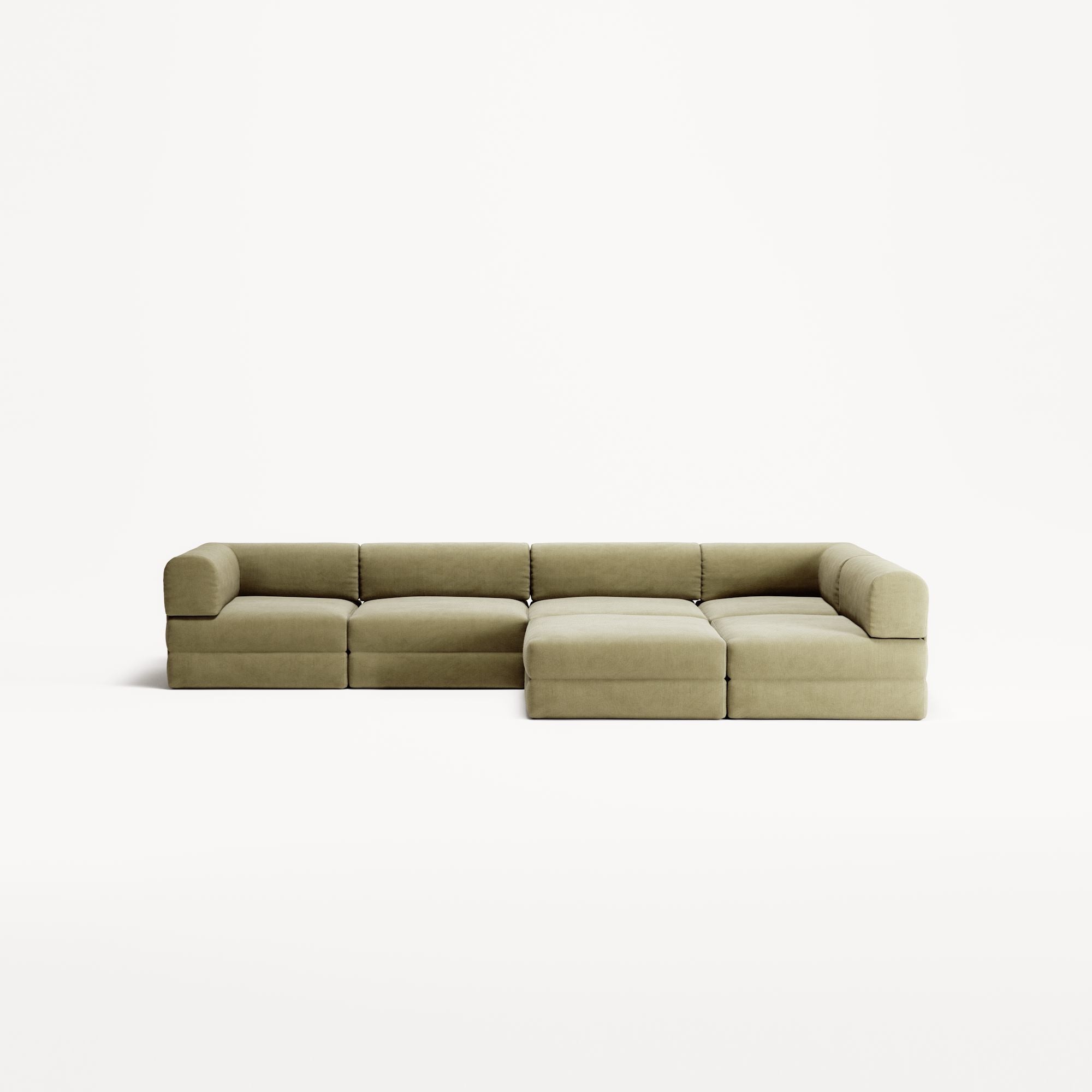 LUNA - 5 Seat corner with open end - Right - Corduroy Lime