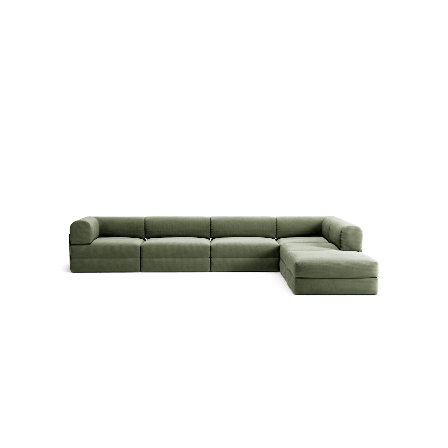 LUNA - 5 Seat corner with open end - Right - Corduroy Moss Green