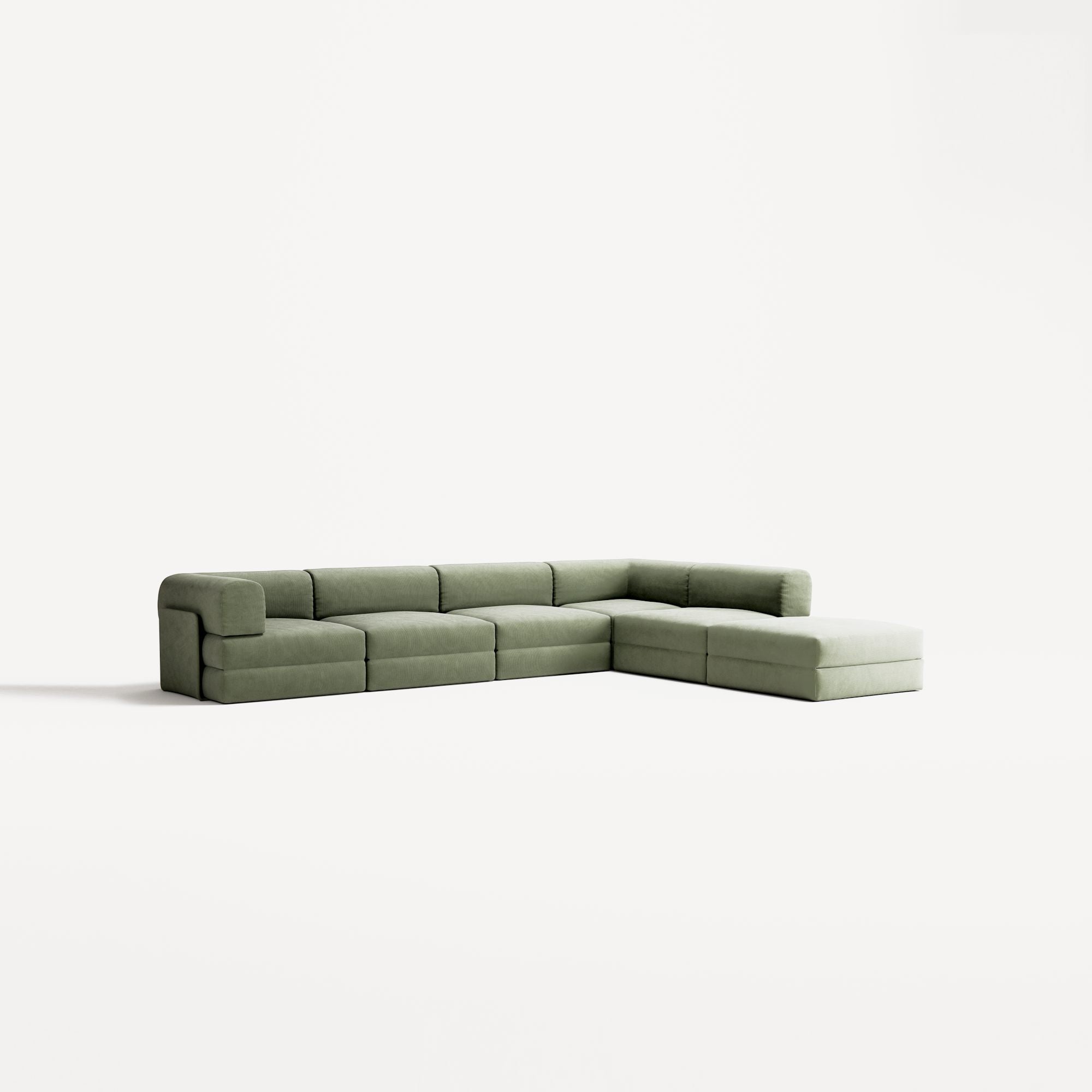 LUNA - 5 Seat corner with open end - Right - Corduroy Moss Green