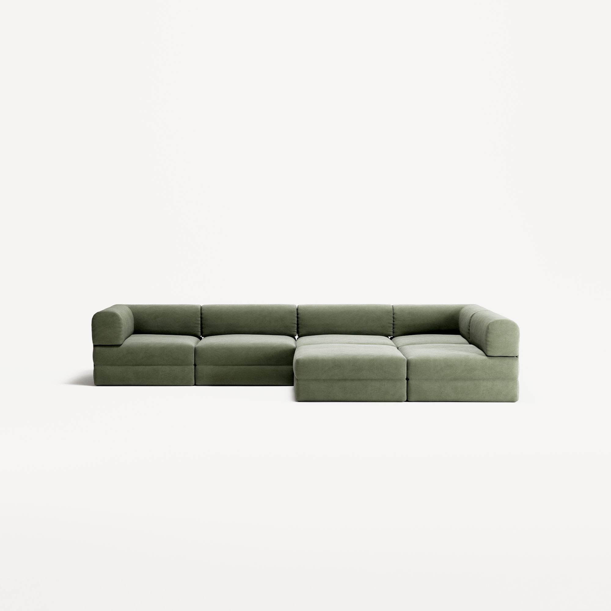 LUNA - 5 Seat corner with open end - Right - Corduroy Moss Green