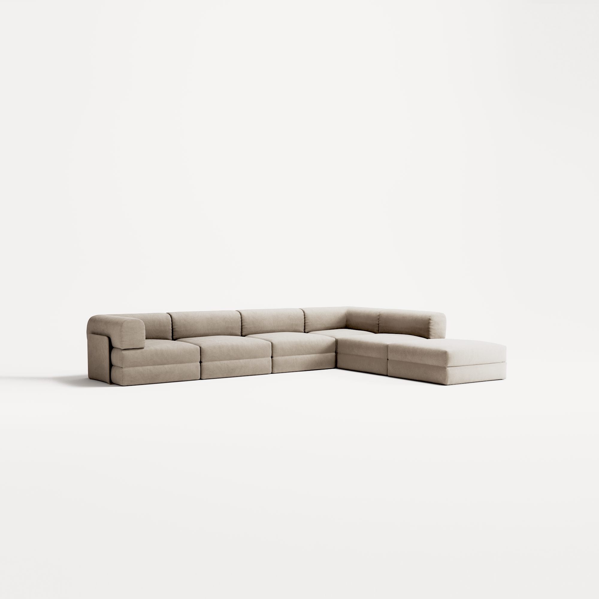 LUNA - 5 Seat corner with open end - Right - Corduroy Pale Beige