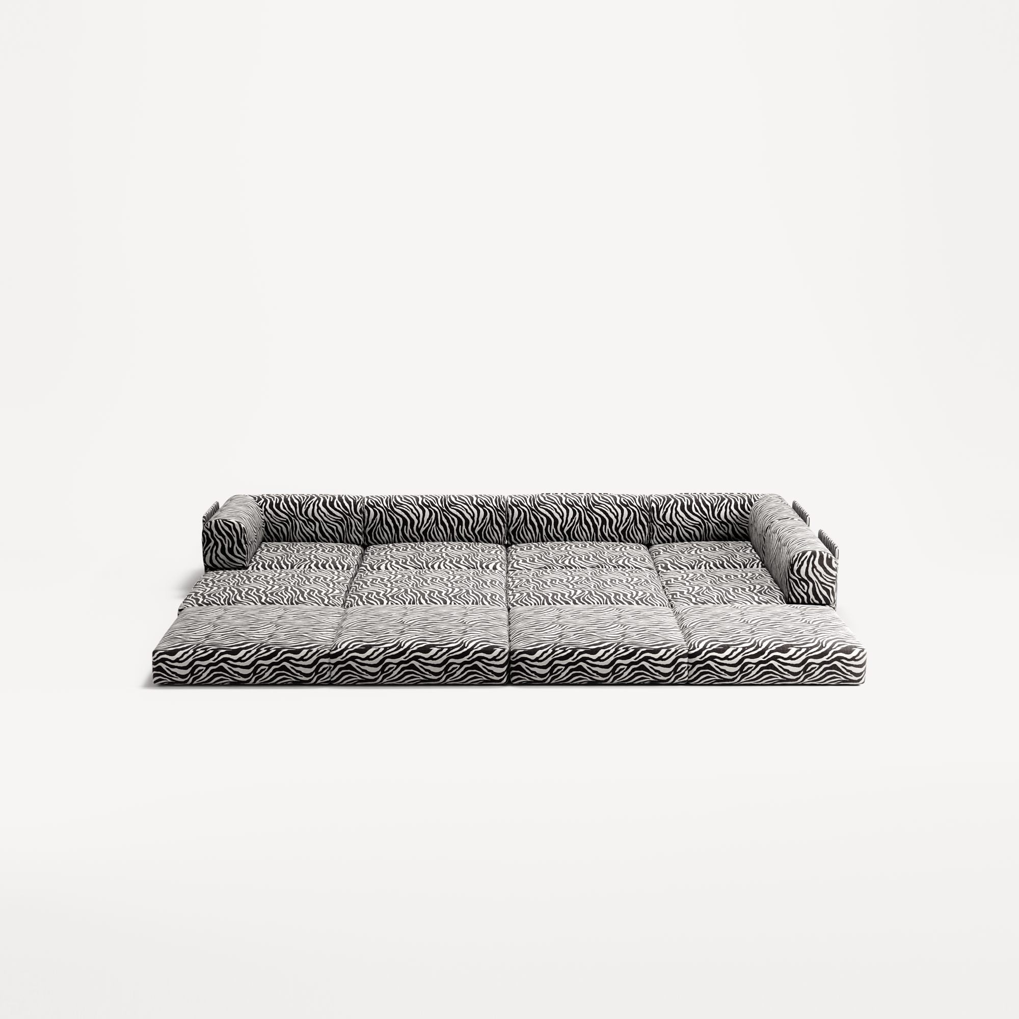 LUNA - 5 Seat corner with open end - Right - Chenille Jacquard Zebra Black White