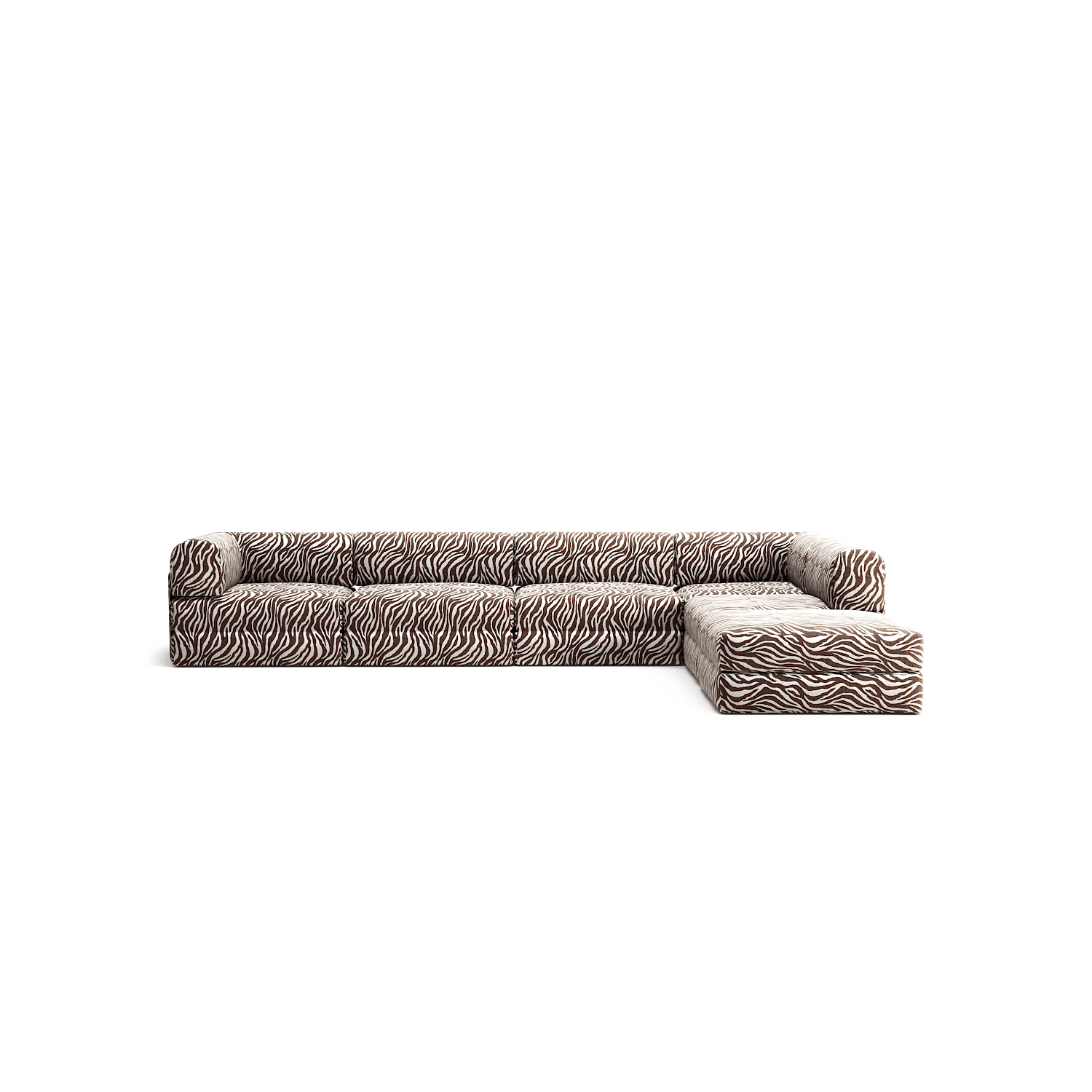 LUNA - 5 Seat corner with open end - Right - Chenille Jacquard Zebra Brown White