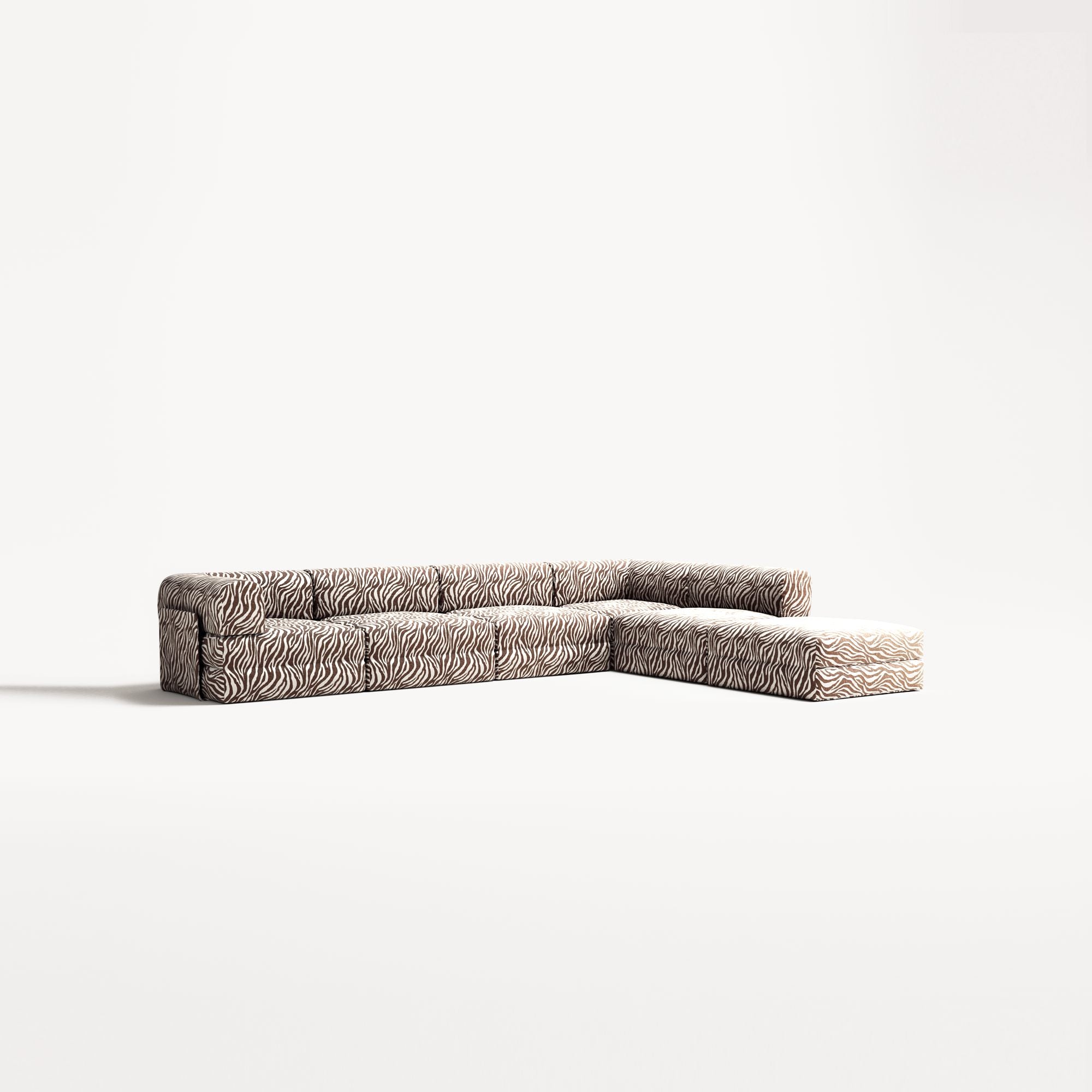 LUNA - 5 Seat corner with open end - Right - Chenille Jacquard Zebra Brown White