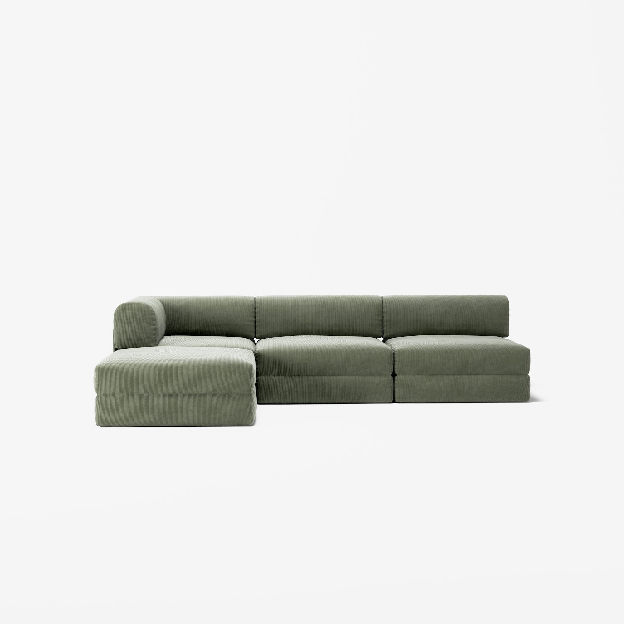LUNA - 3 Seat with open end - Right - Corduroy Moss Green