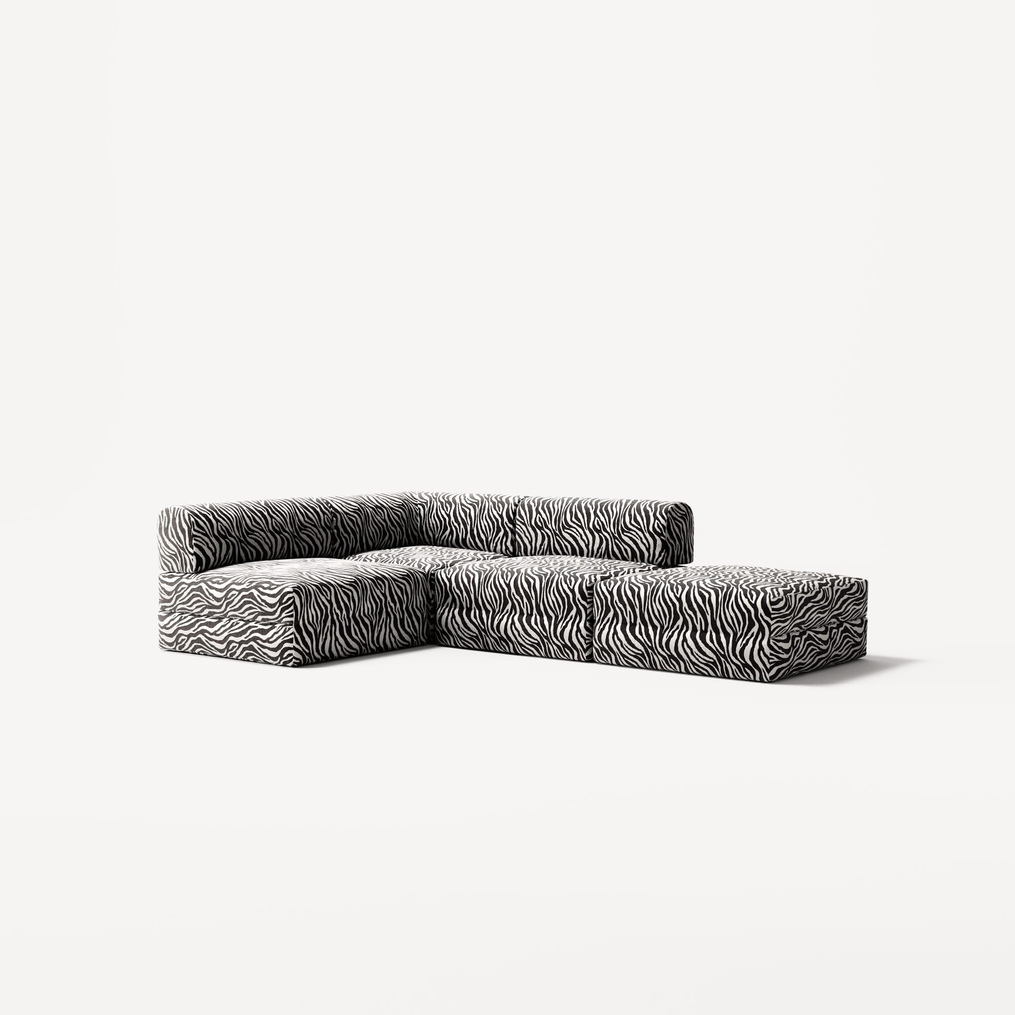 LUNA - 3 Seat with open end - Right - Chenille Jacquard Zebra Black White