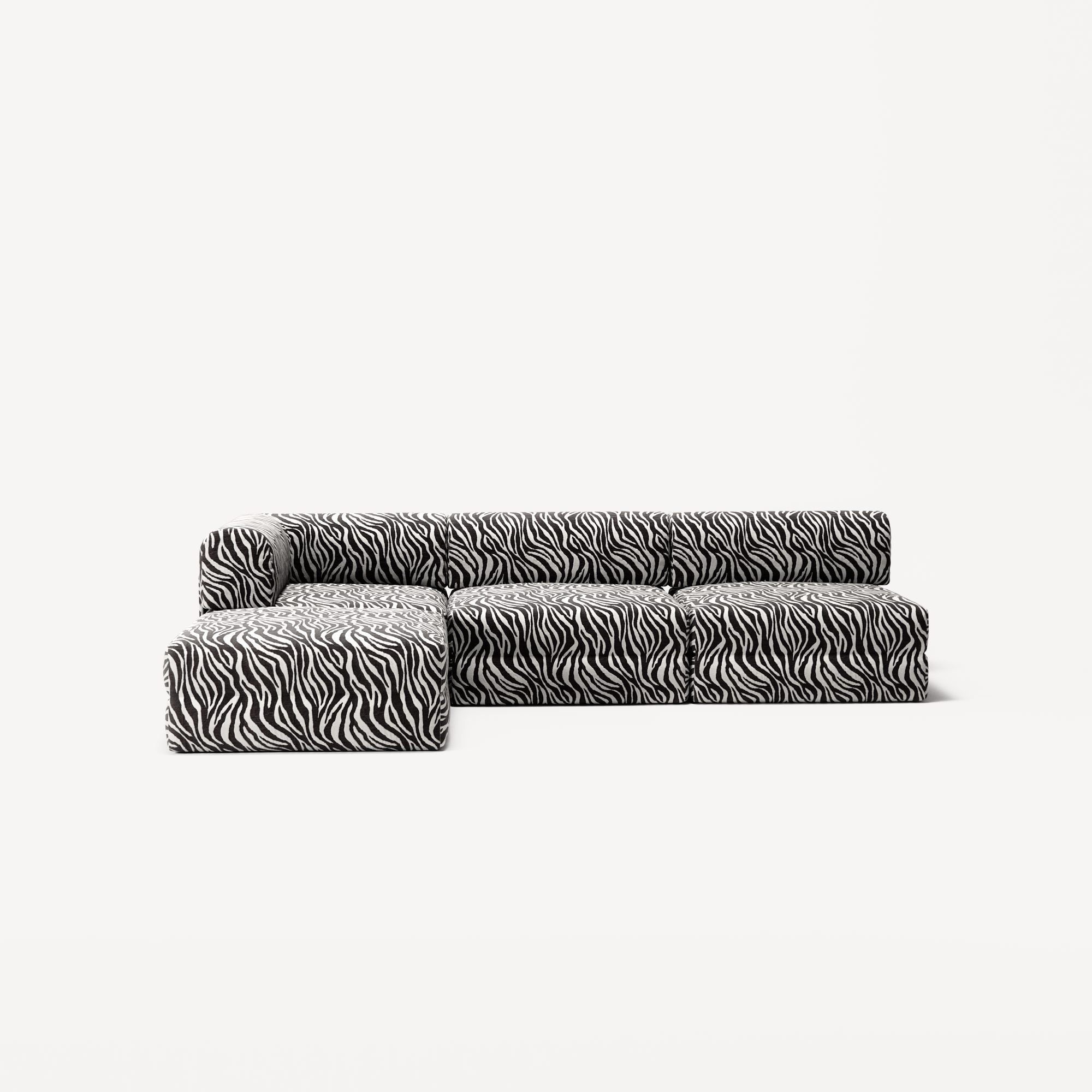 LUNA - 3 Seat with open end - Right - Chenille Jacquard Zebra Black White