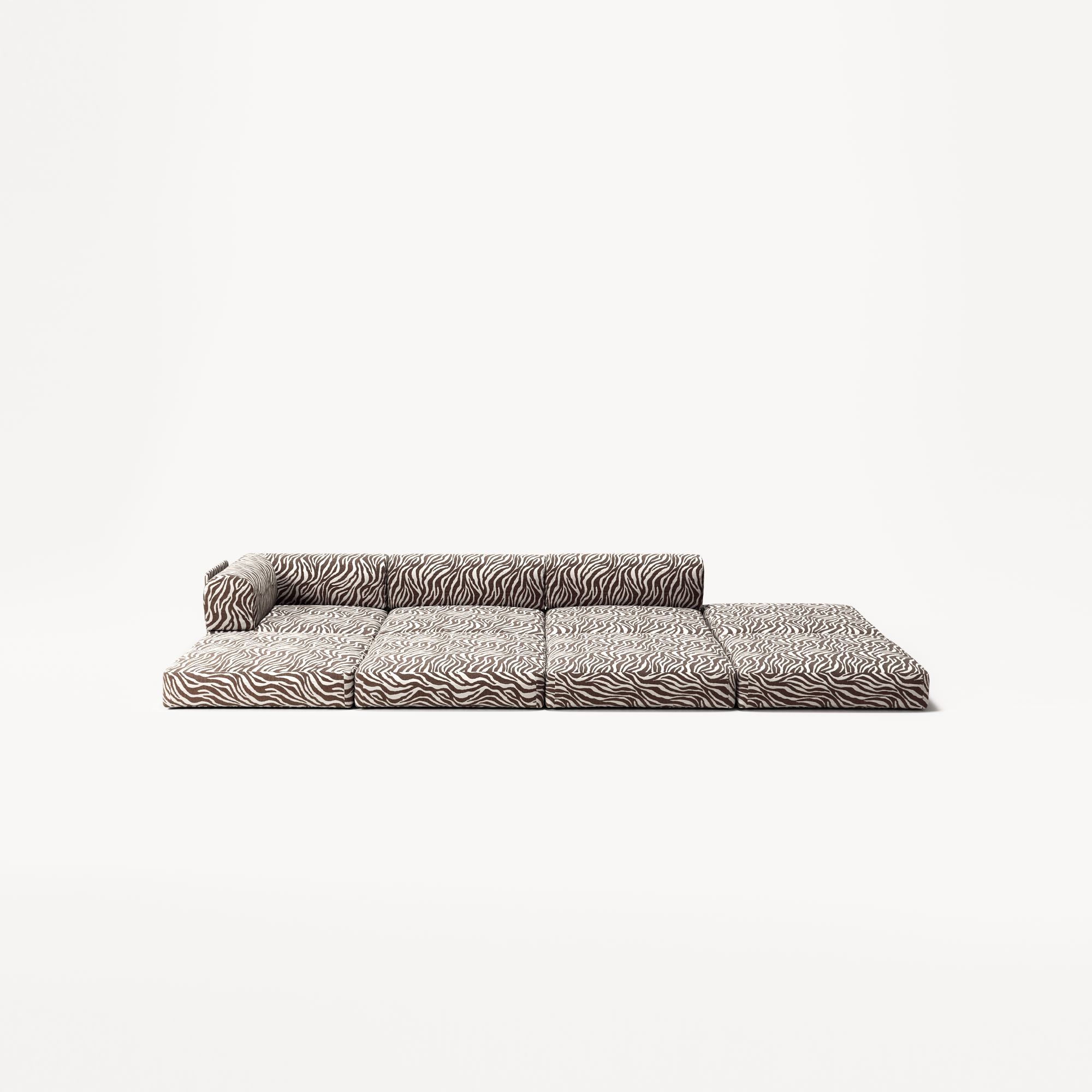 LUNA - 3 Seat with open end - Right - Chenille Jacquard Zebra Brown White