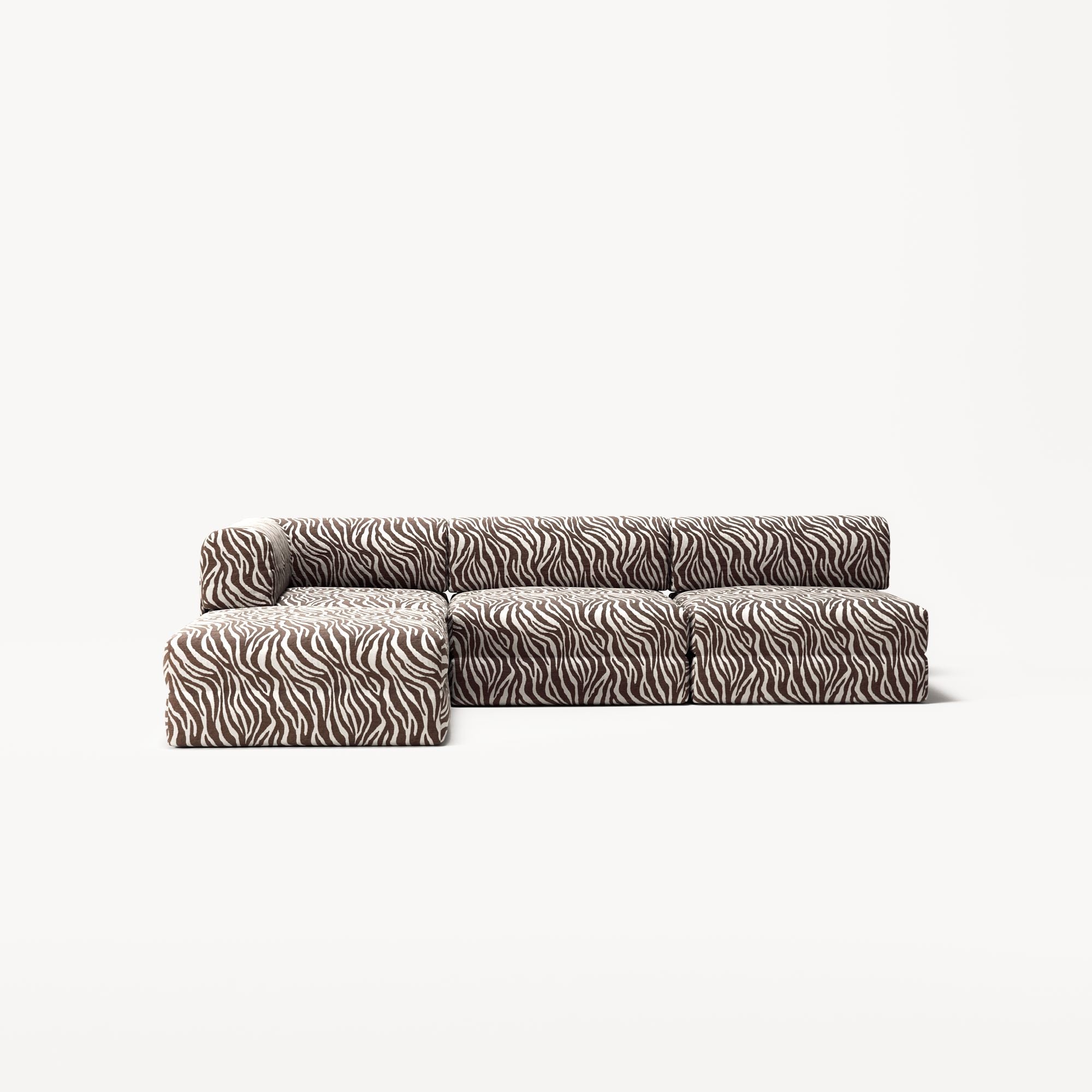 LUNA - 3 Seat with open end - Right - Chenille Jacquard Zebra Brown White