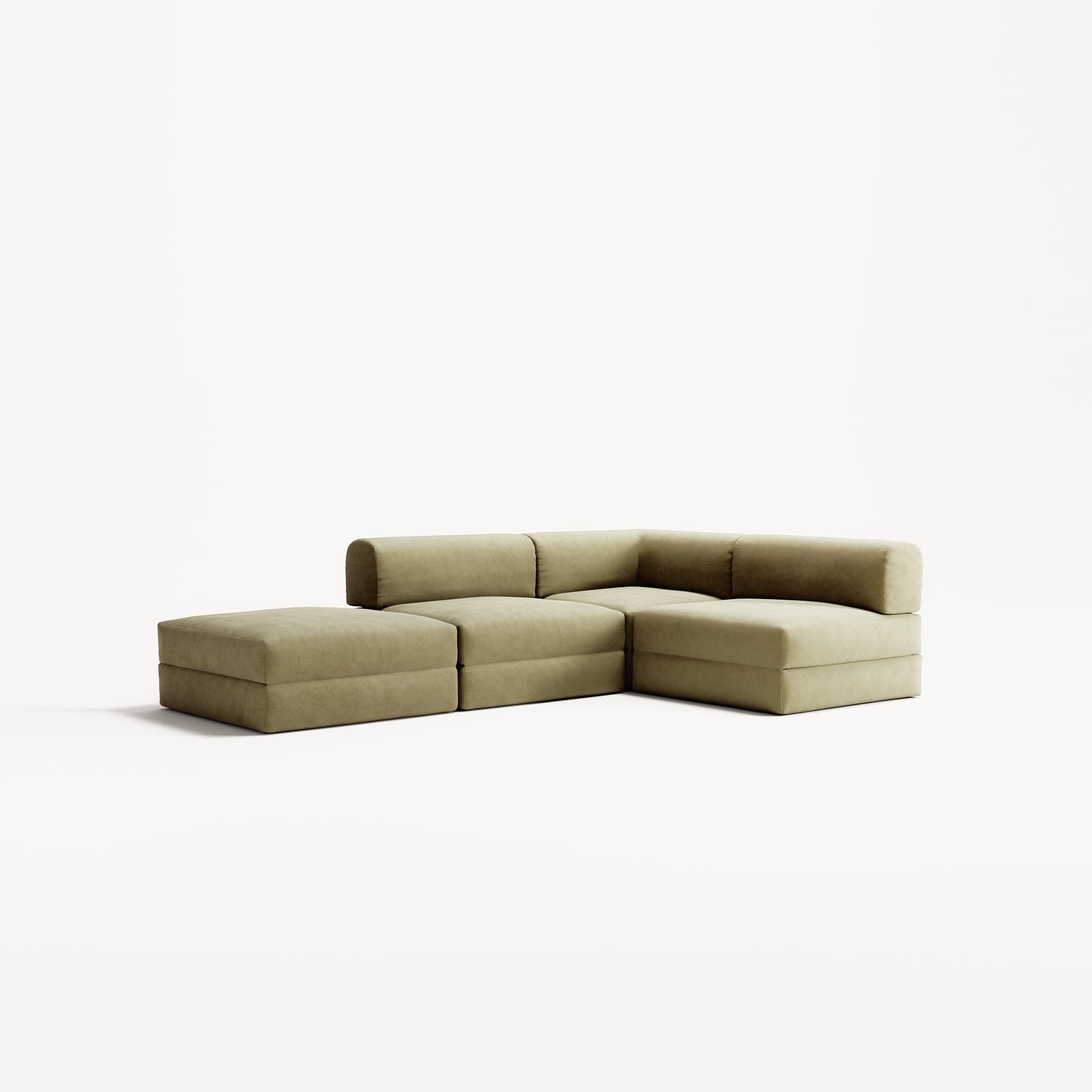 LUNA - 3 Seat with open end - Left - Corduroy Lime