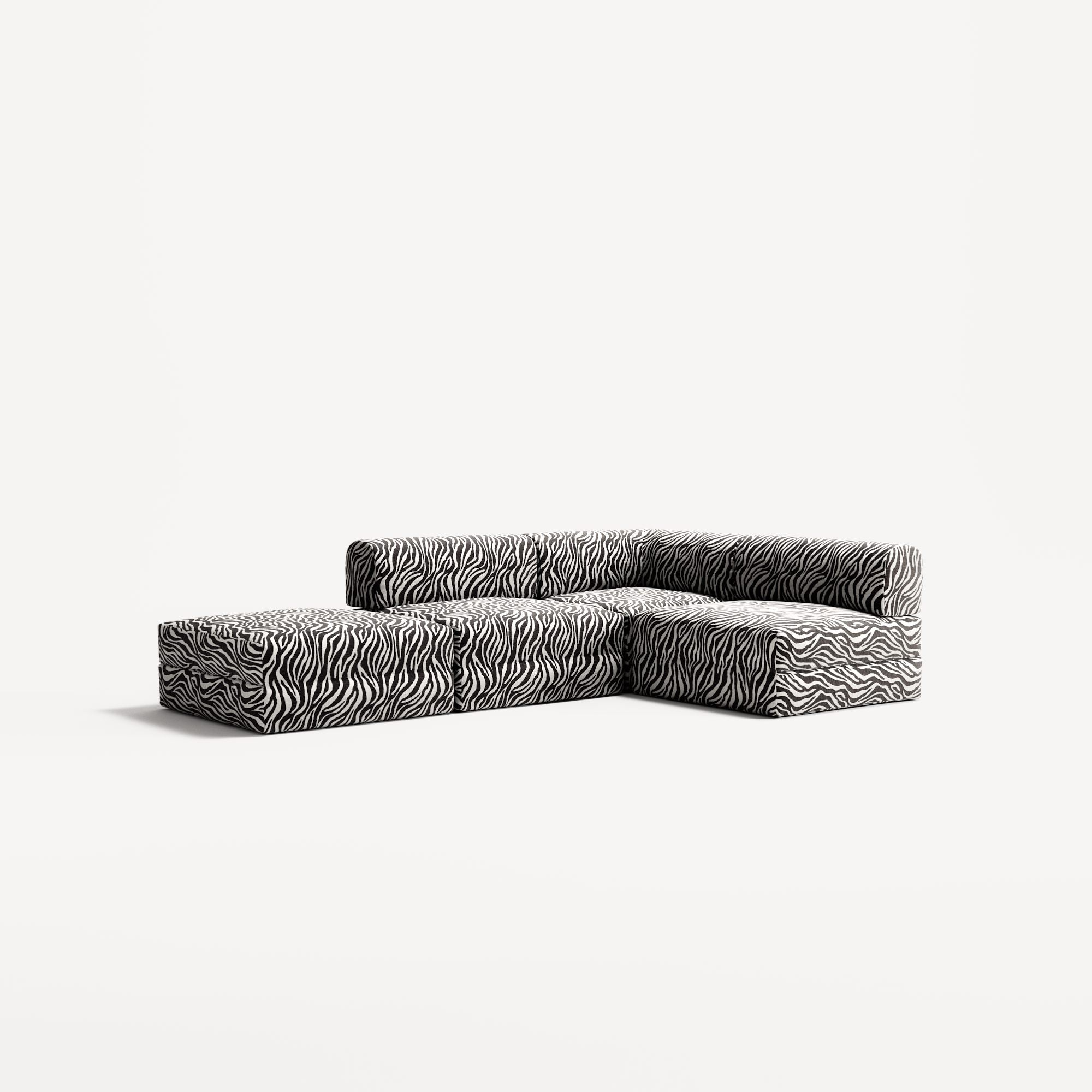 LUNA - 3 Seat with open end - Left - Chenille Jacquard Zebra Black White
