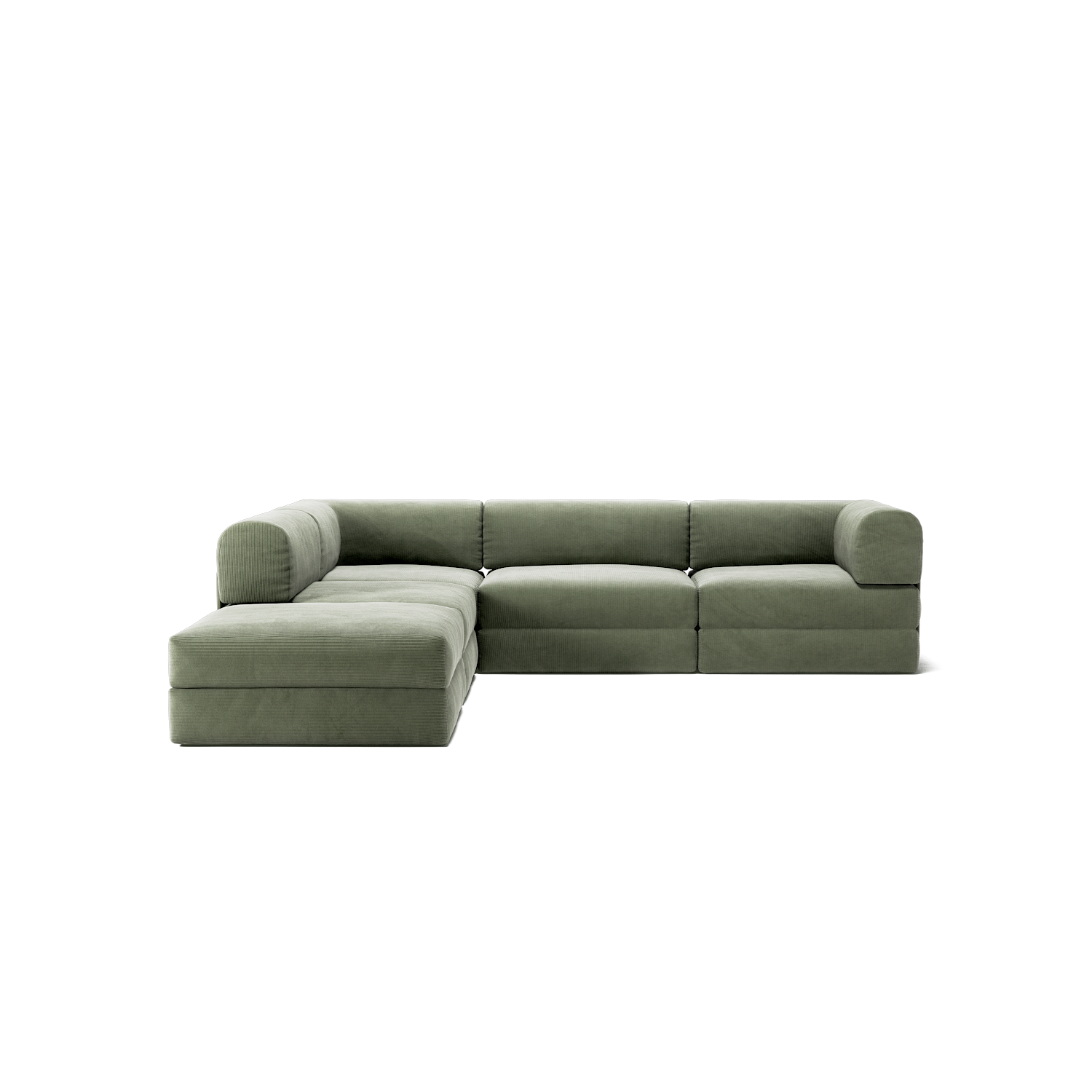 LUNA - 4 Seat corner sofa with open end - Green corduroy