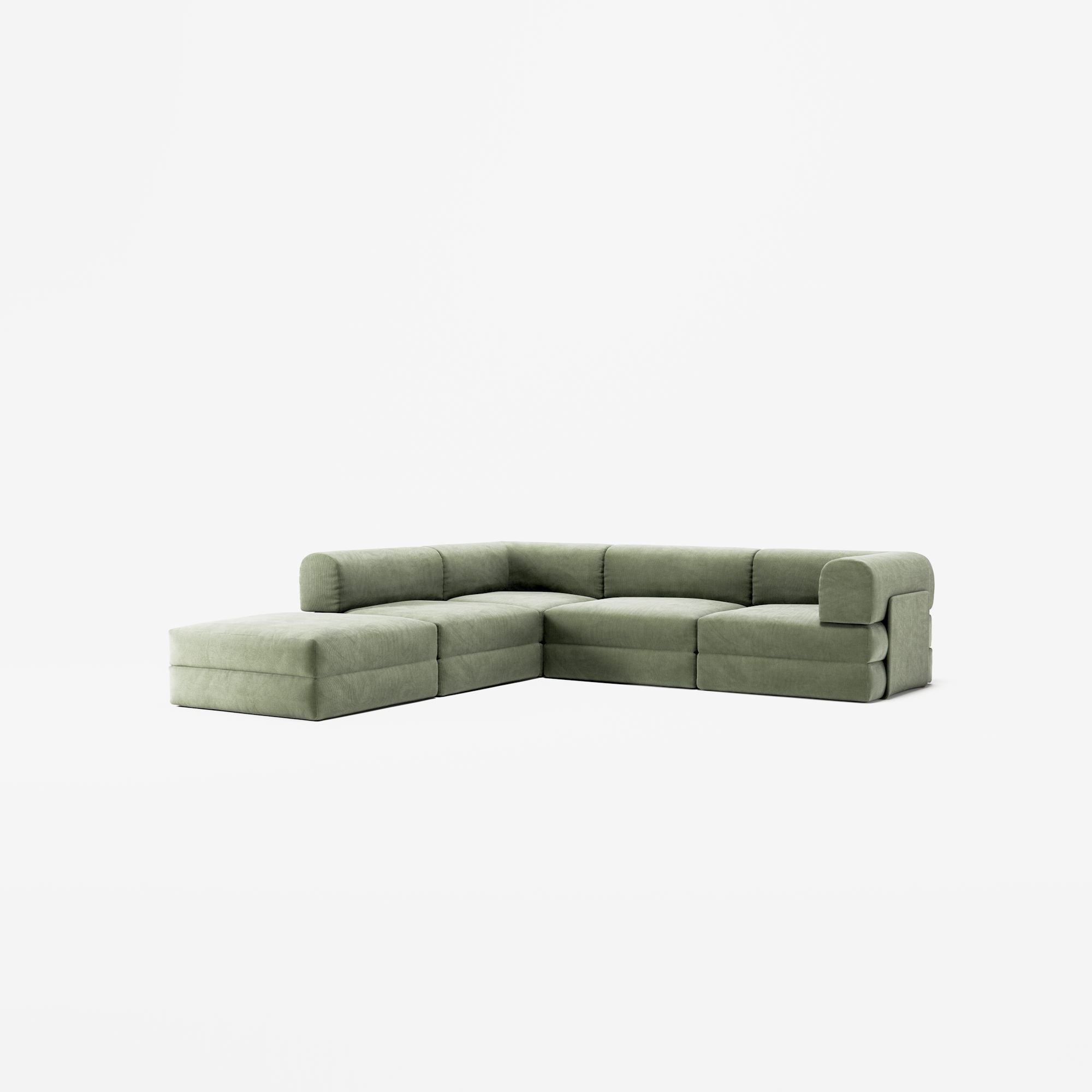 LUNA - 4 Seat corner sofa with open end - Left - Corduroy Moss Green