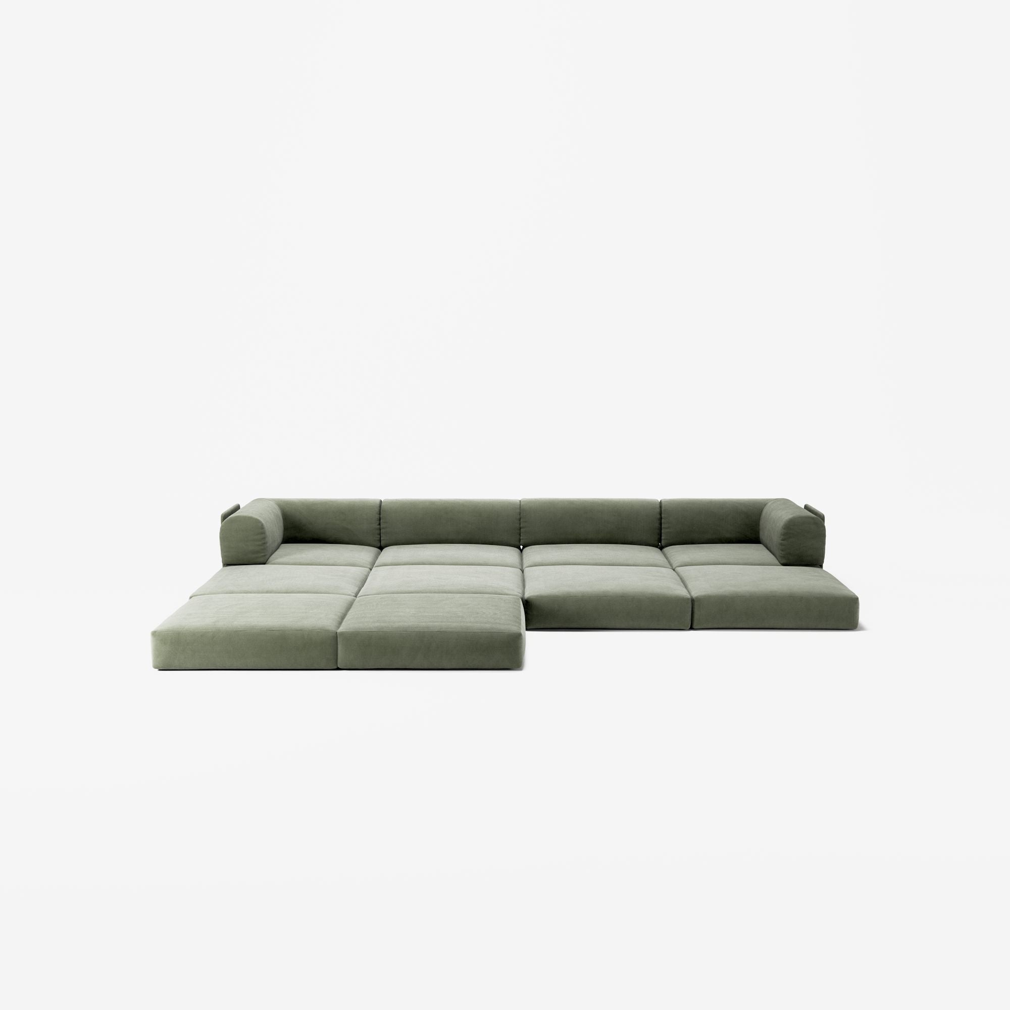 LUNA - 4 Seat corner sofa with open end - Left - Corduroy Moss Green