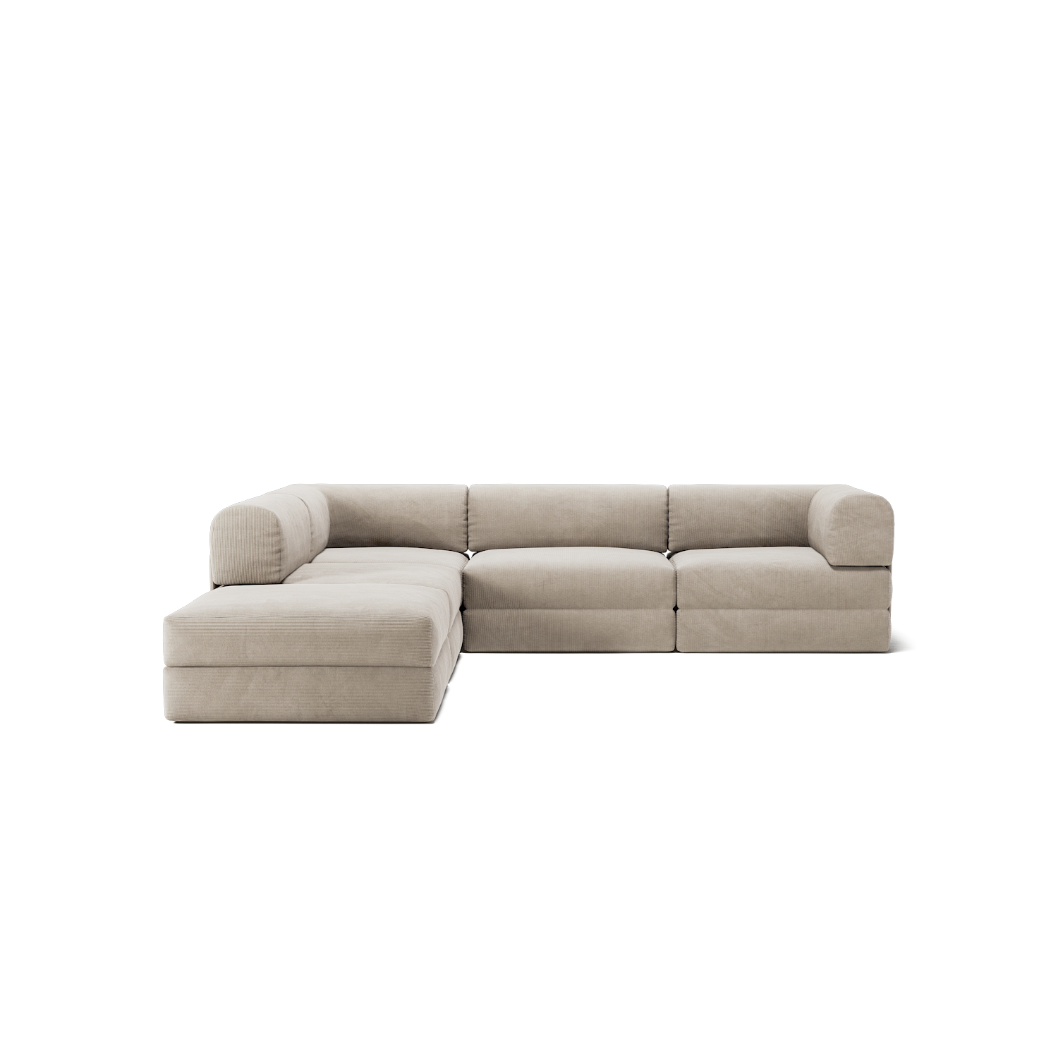 LUNA - 4 Seat corner sofa with open end - Left - Corduroy Pale Beige