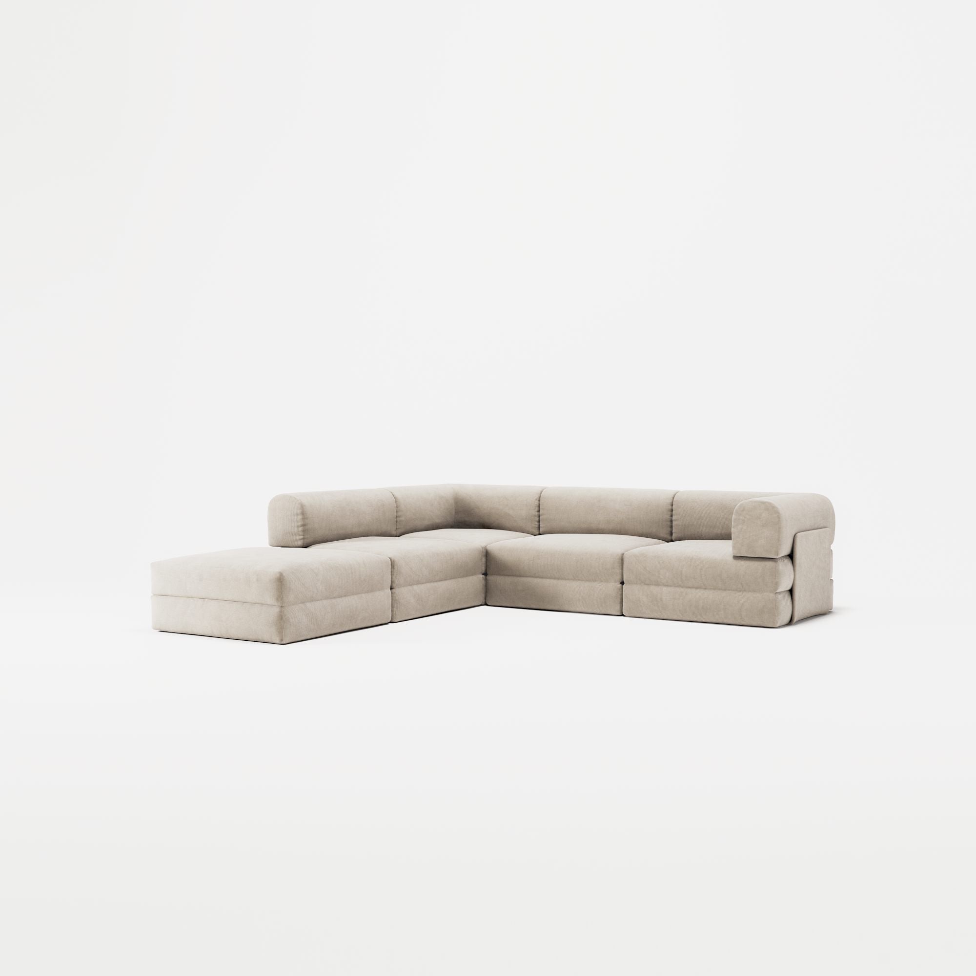 LUNA - 4 Seat corner sofa with open end - Left - Corduroy Pale Beige