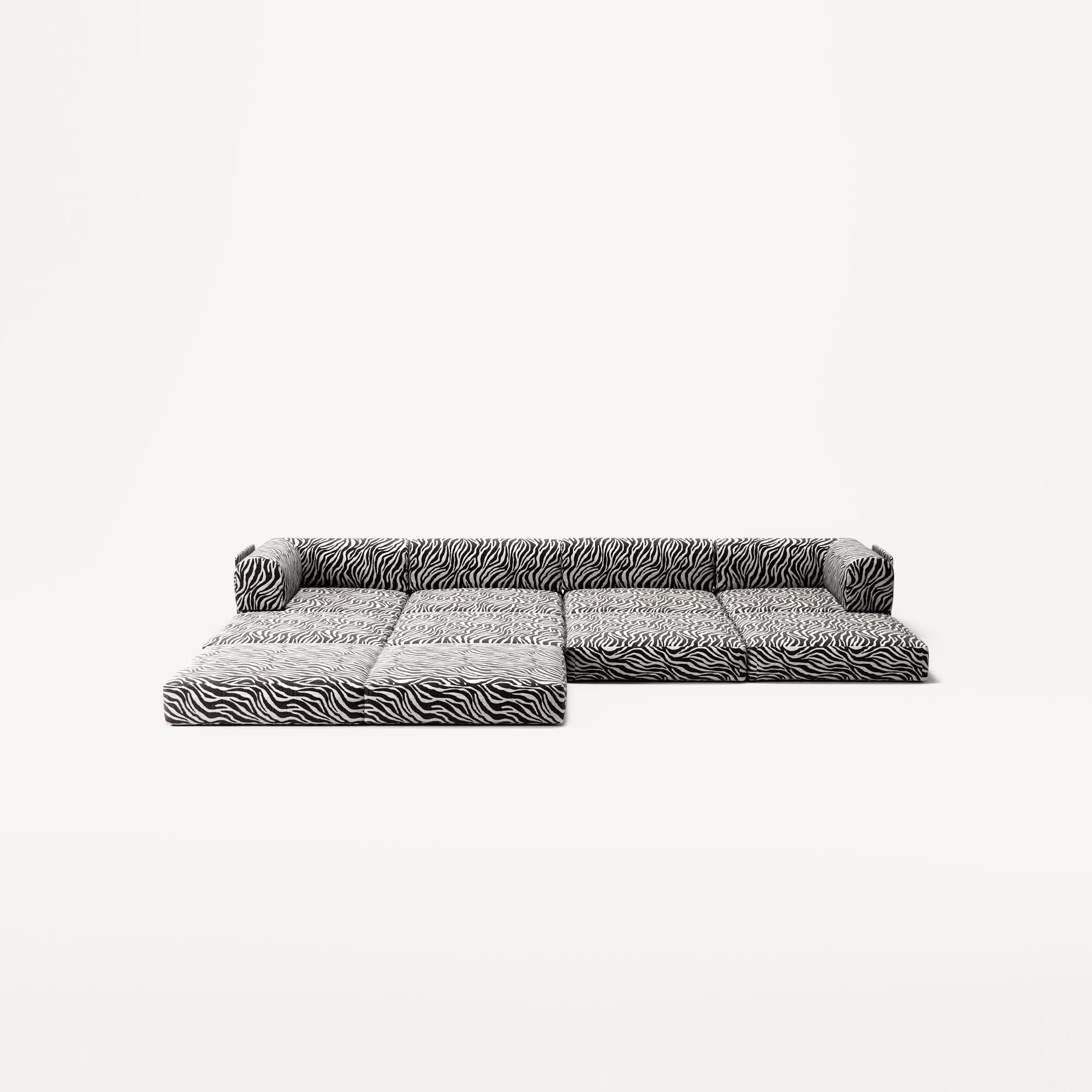 LUNA - 4 Seat corner sofa with open end - Left - Chenille Jacquard Zebra Black White
