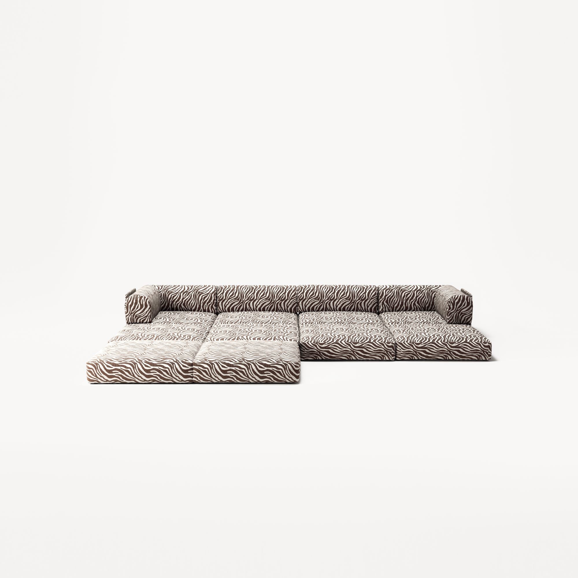 LUNA - 4 Seat corner sofa with open end - Left - Chenille Jacquard Zebra Brown White