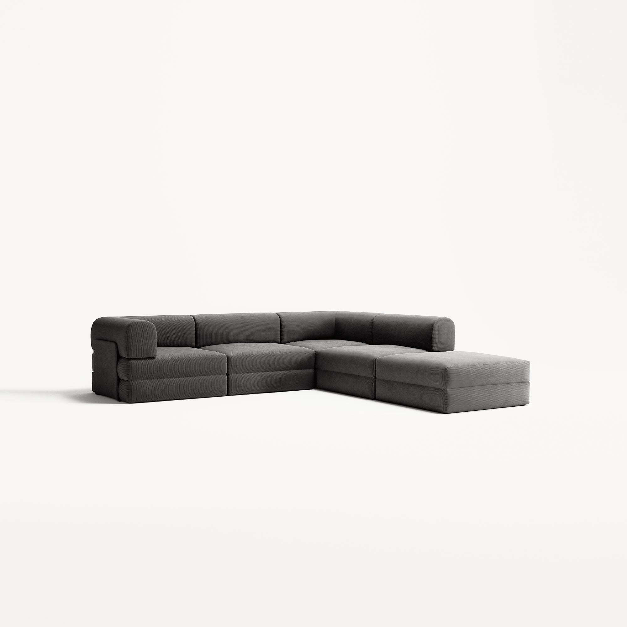 LUNA - 4 Seat corner sofa with open end - Right - Corduroy Charcoal