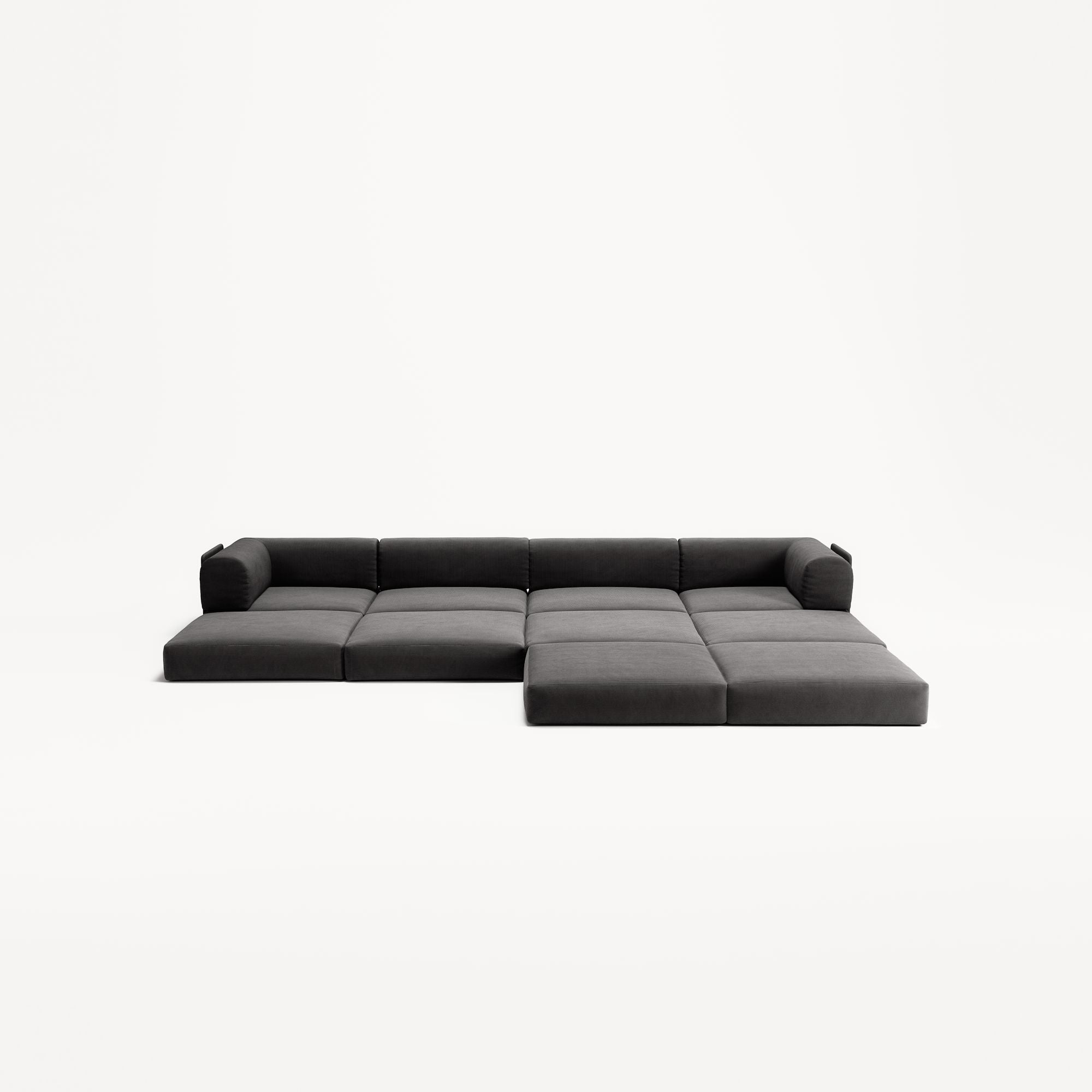 LUNA - 4 Seat corner sofa with open end - Right - Corduroy Charcoal
