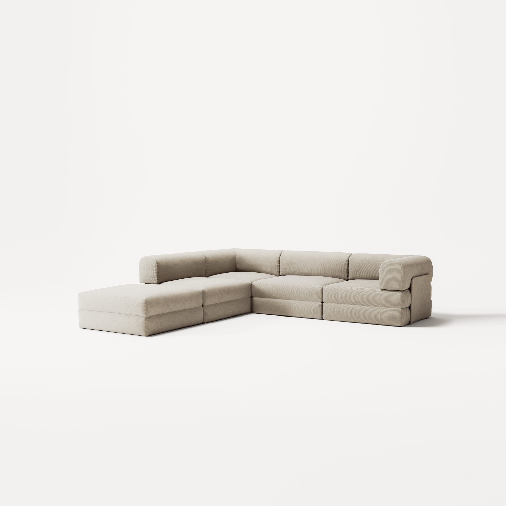 LUNA - 4 Seat corner sofa with open end - Left - Corduroy Off-White