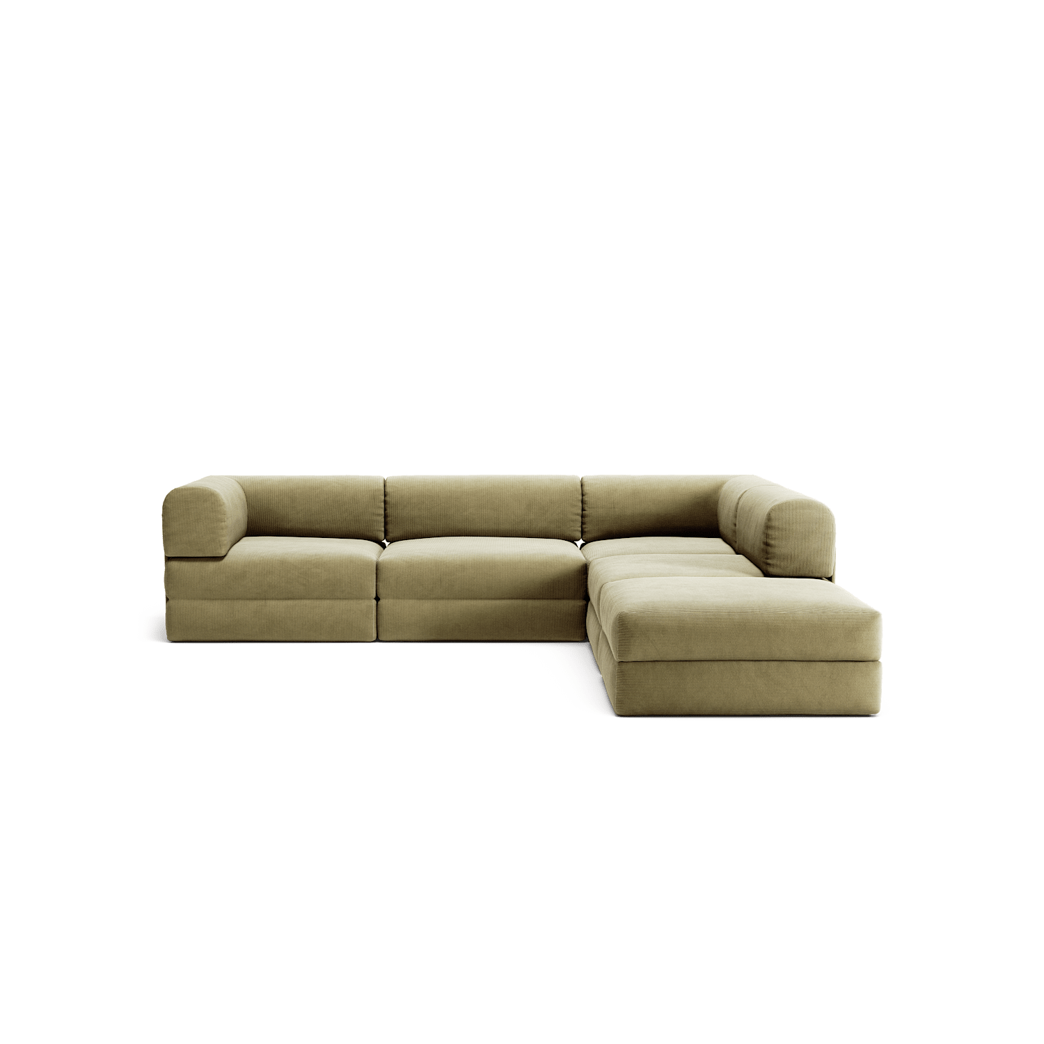 LUNA - 4 Seat corner sofa with open end - Right - Corduroy Lime