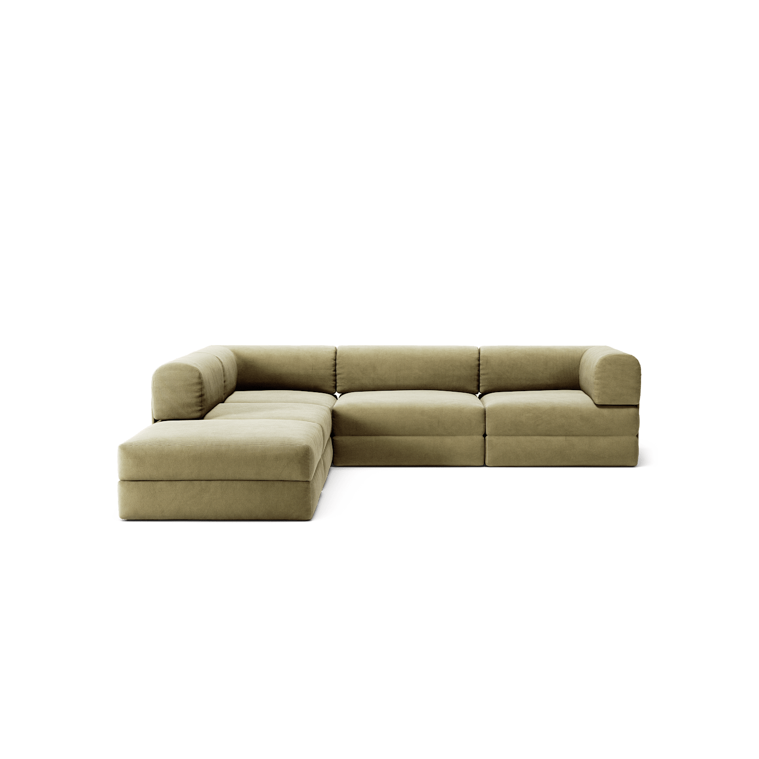 LUNA - 4 Seat corner sofa with open end - Left - Corduroy Lime