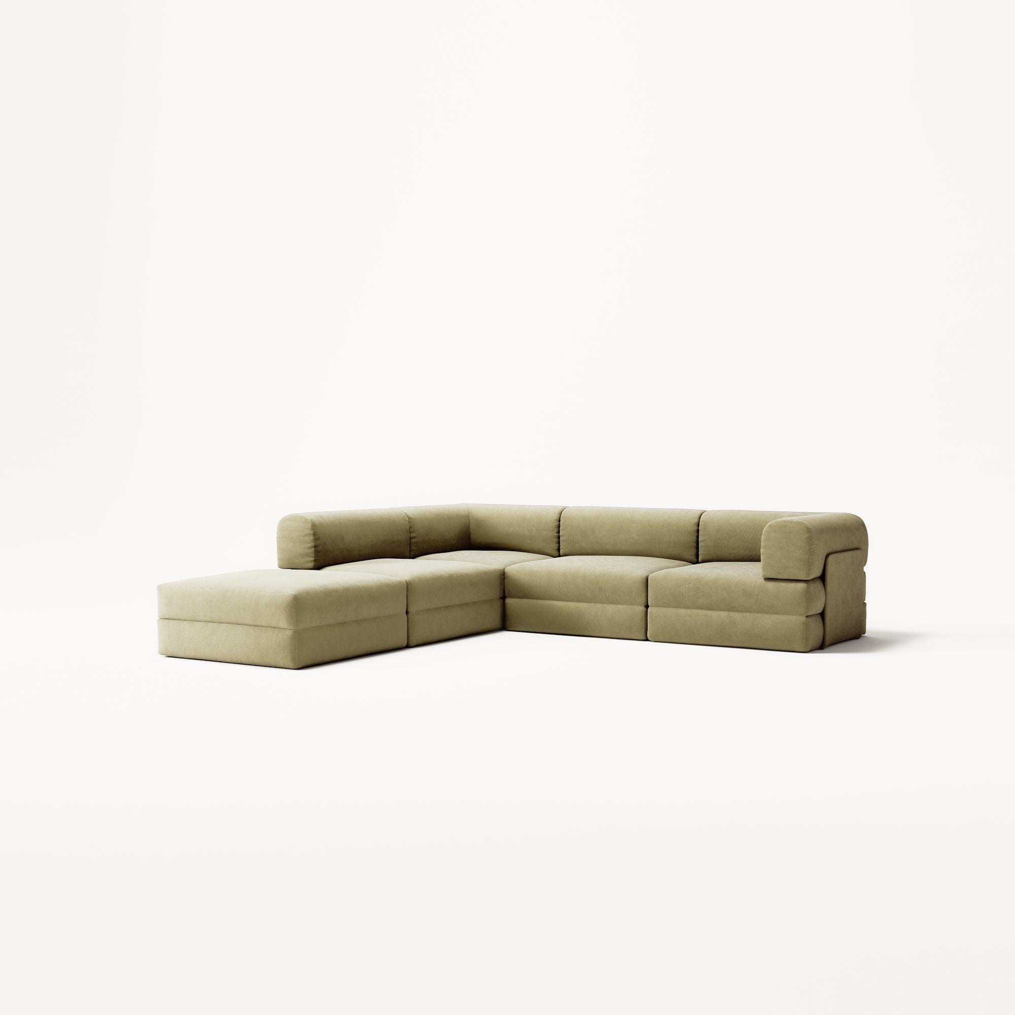 LUNA - 4 Seat corner sofa with open end - Left - Corduroy Lime