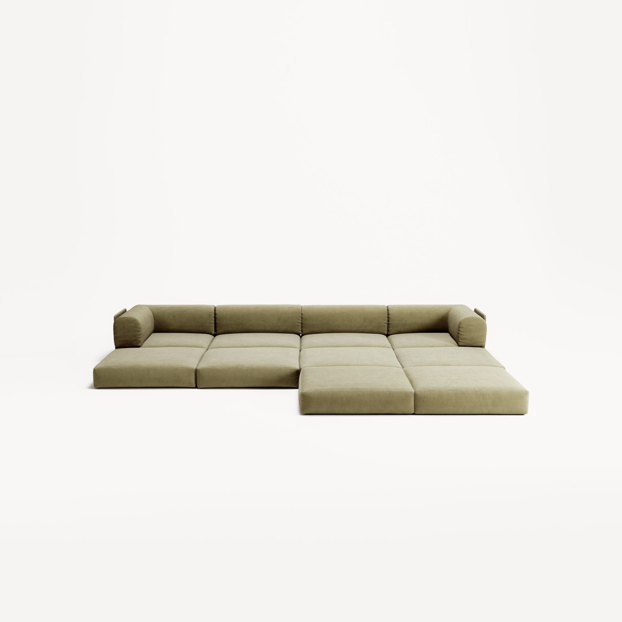 LUNA - 4 Seat corner sofa with open end - Right - Corduroy Lime