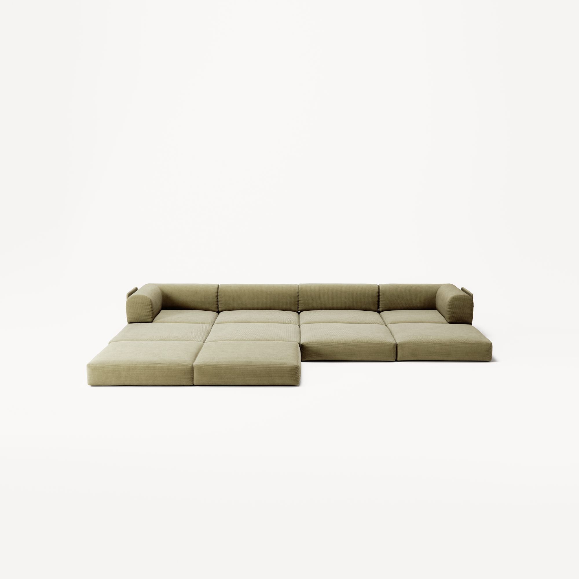 LUNA - 4 Seat corner sofa with open end - Left - Corduroy Lime