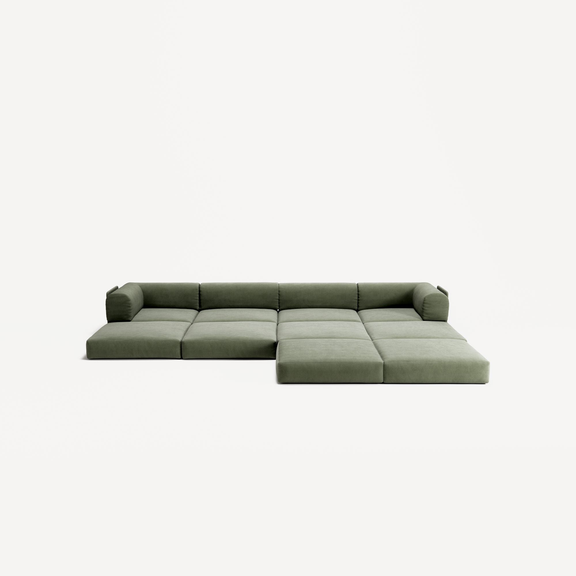 LUNA - 4 Seat corner sofa with open end - Right - Corduroy Moss Green