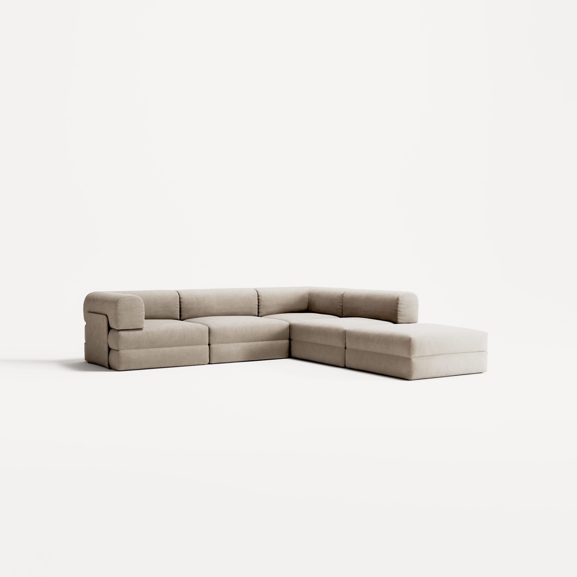 LUNA - 4 Seat corner sofa with open end - Right - Corduroy Pale Beige