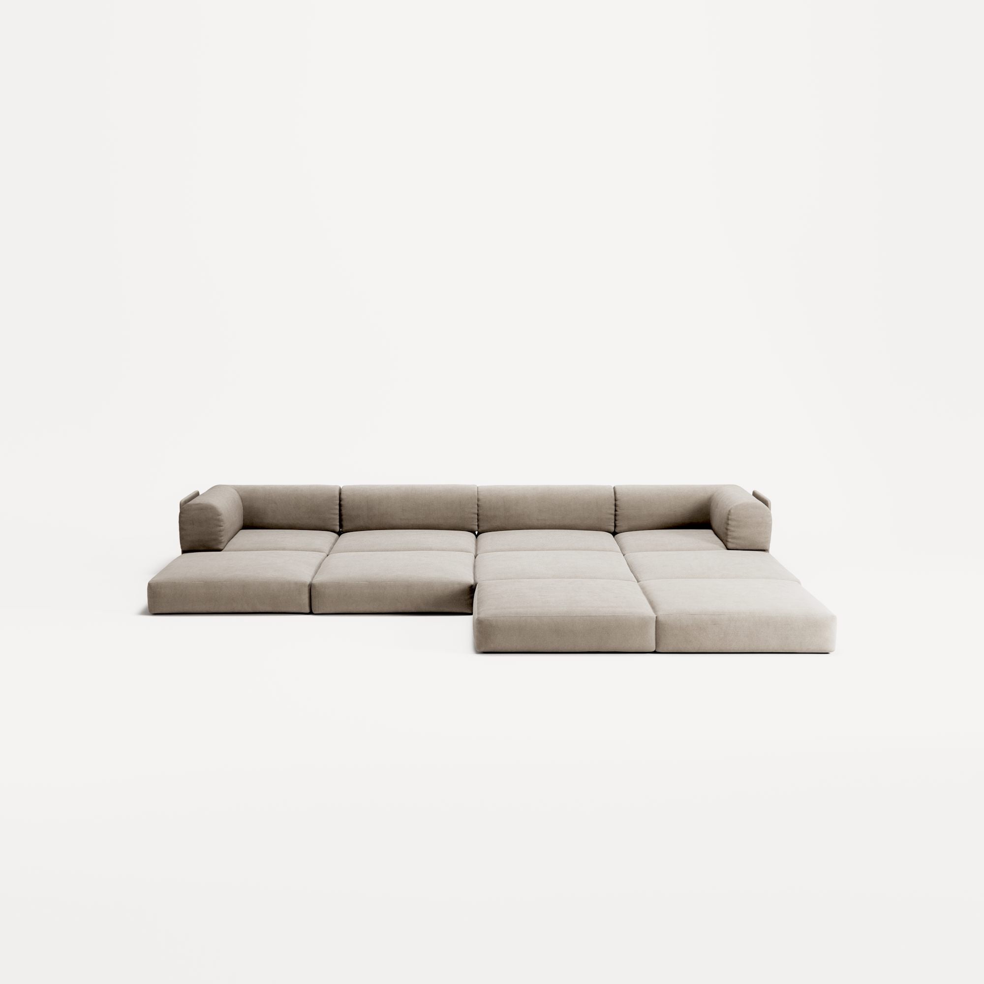 LUNA - 4 Seat corner sofa with open end - Right - Corduroy Pale Beige
