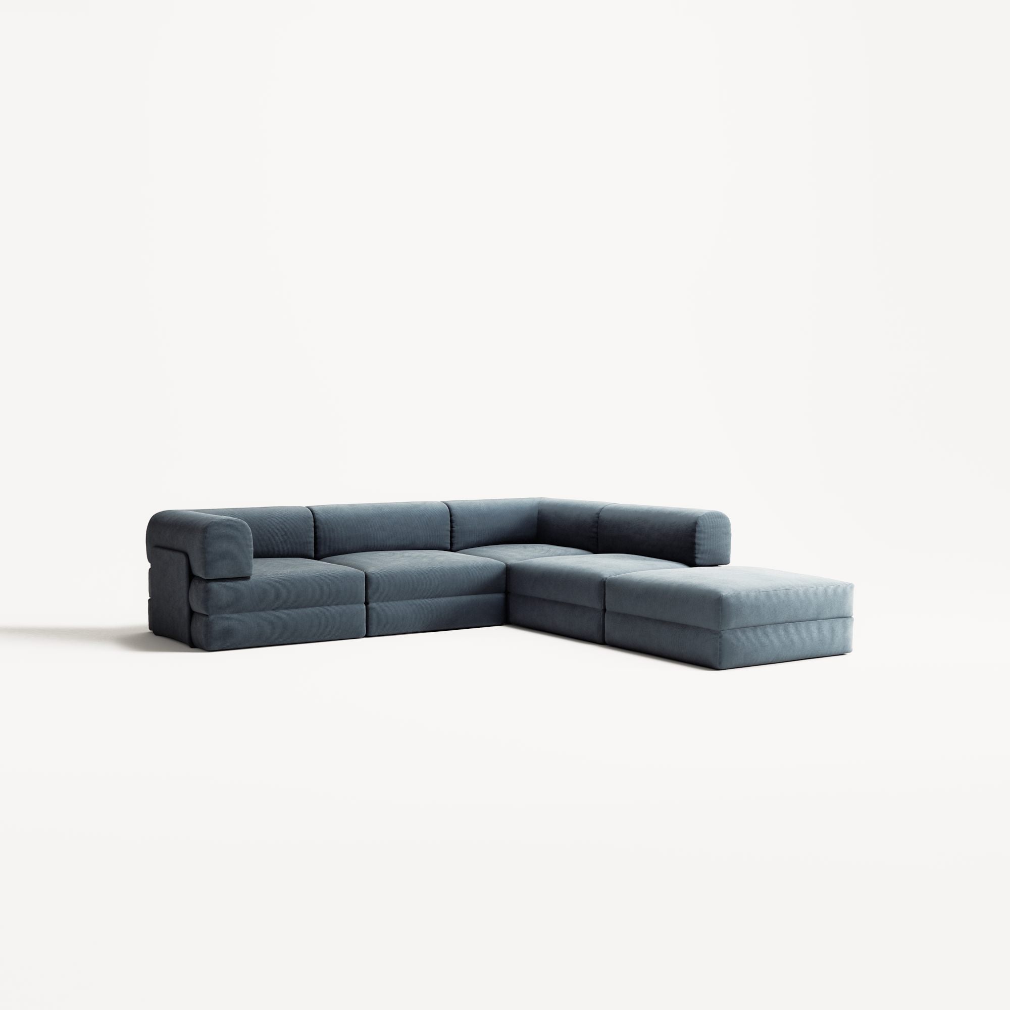 LUNA - 4 Seat corner sofa with open end - Right - Corduroy Dark Blue