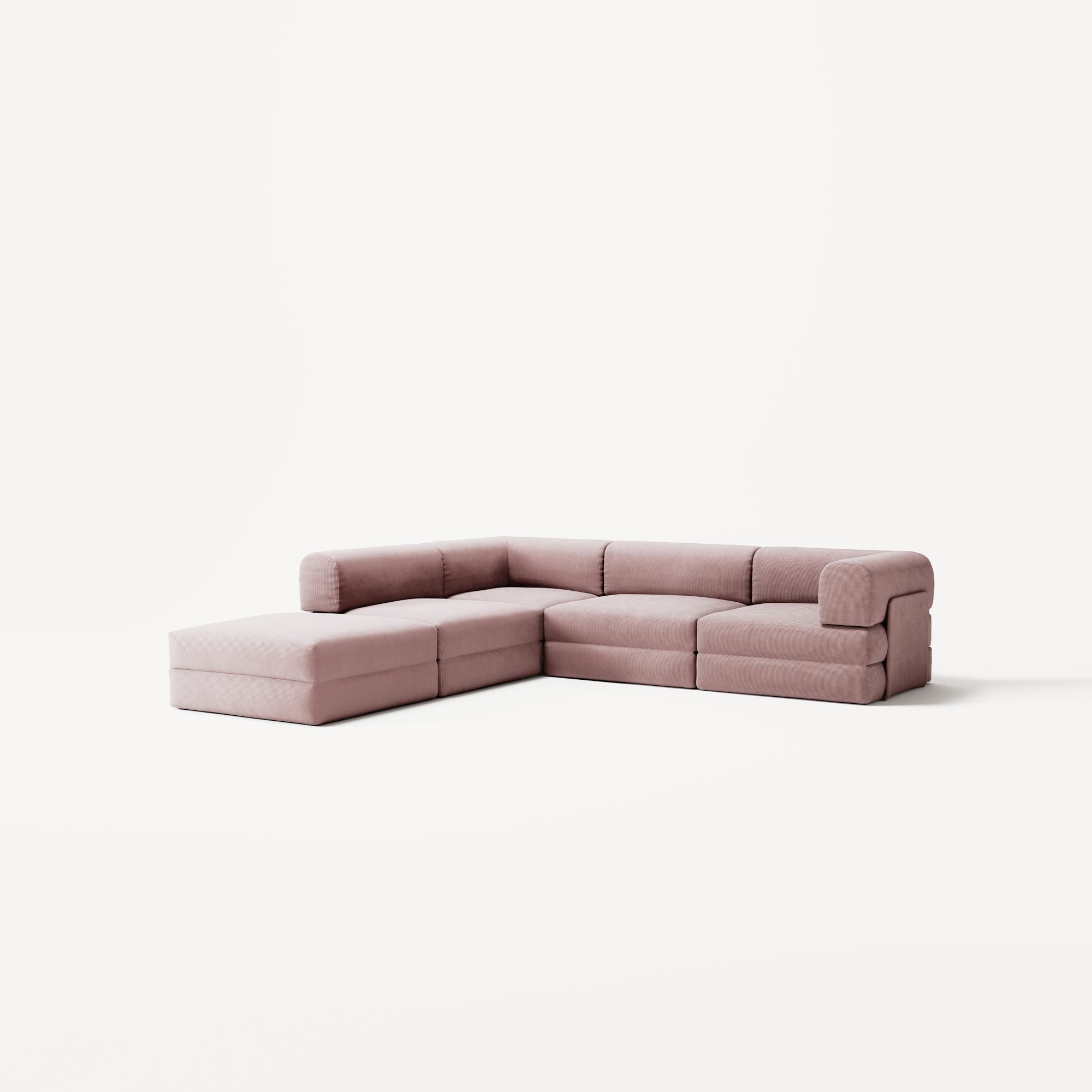 LUNA - 4 Seat corner sofa with open end - Left - Corduroy Soft Pink